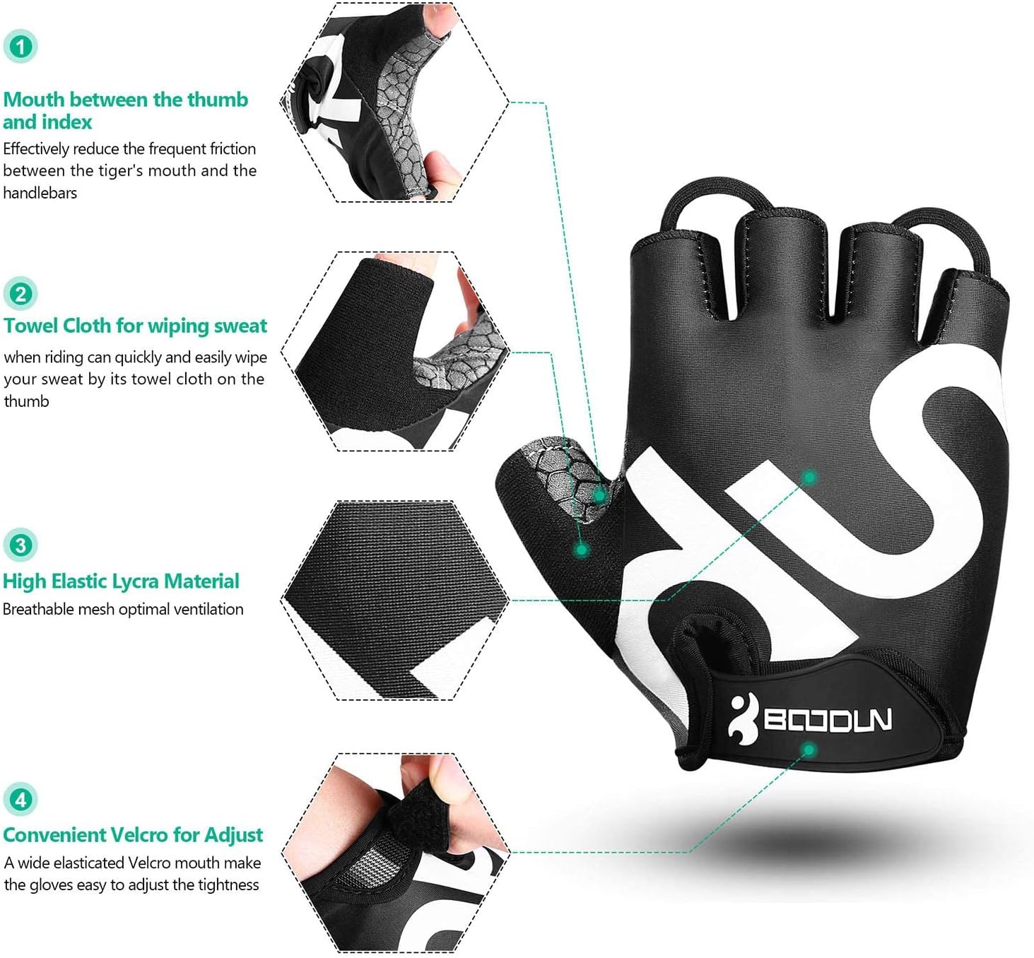 KONVINIT Cycling Gloves Fingerless Mountain Bike Gloves,Bike Gloves with Shock-Absorbing Pad for MTB,Road Bike,Racing,BMX,No-Slip Breathable Cycling Mitts Half Finger for Men/Women