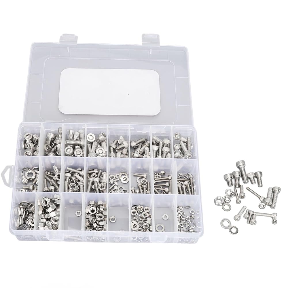Tyenaza 520Pcs Stainless Steel Bolts & Nuts Assortment Kit with Flat Washers - M3 to M6 Sizes