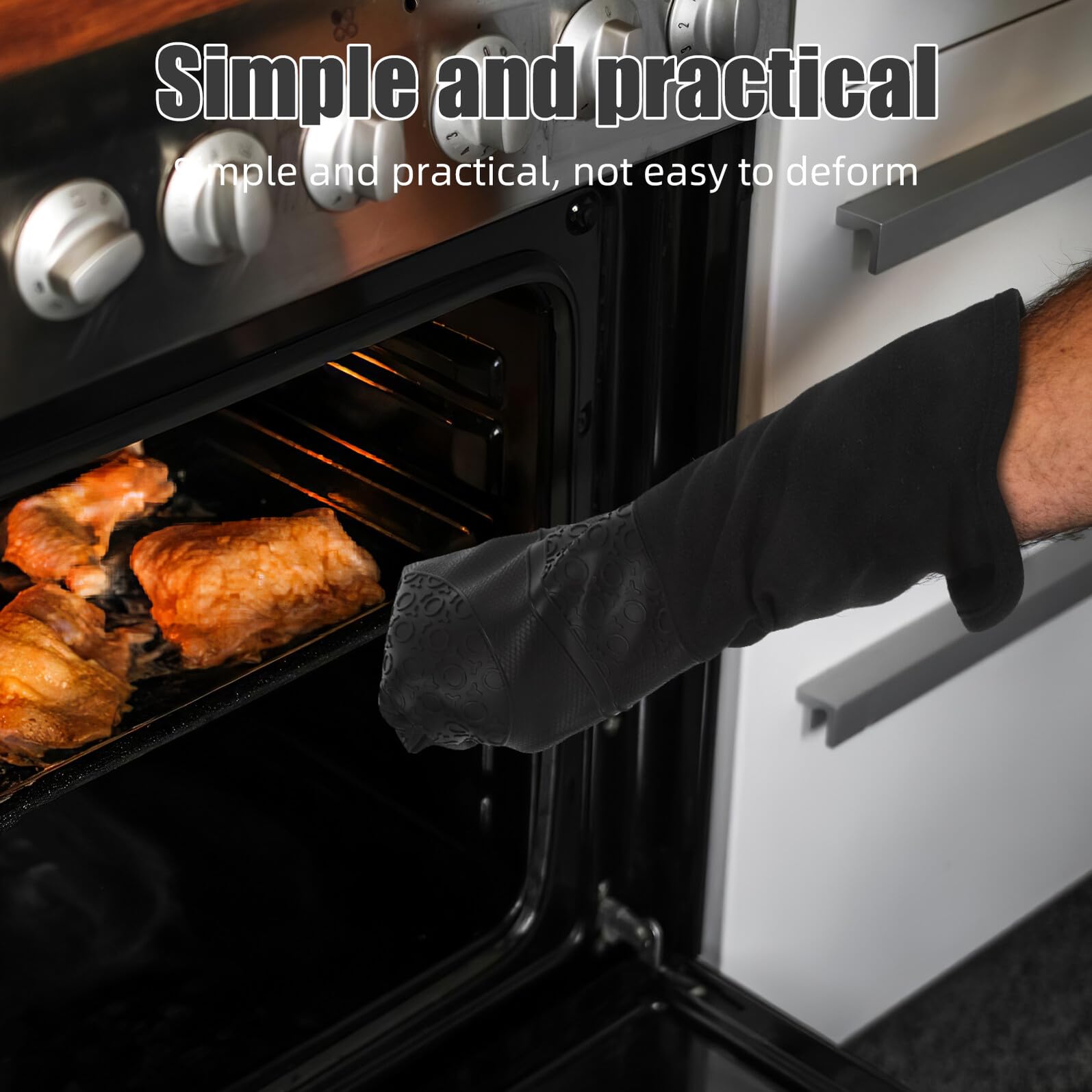COLLBATH Ofenhandschuhe Hitzebeständig aus Silikon Lange Backhandschuhe für Ofen und Grill und rutschfest