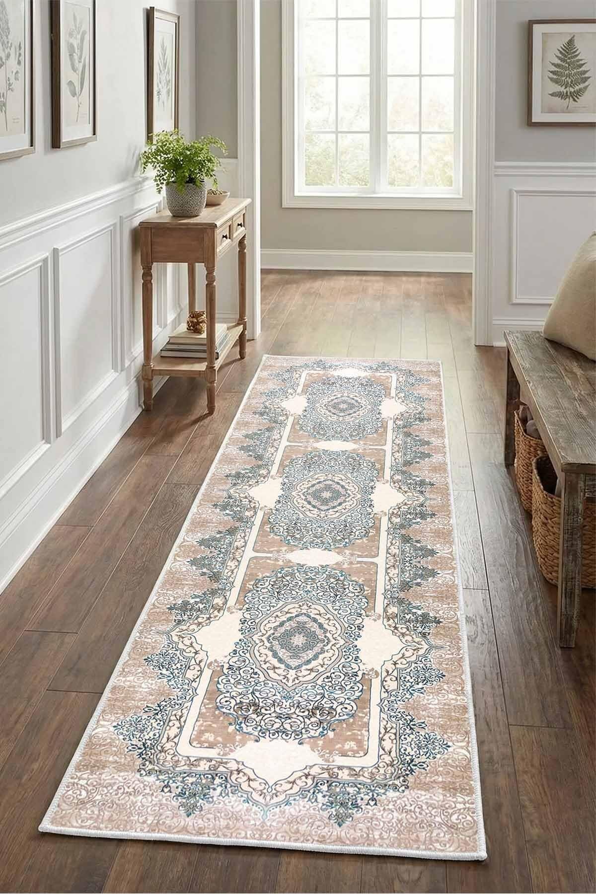Monnhein Açık Gri Yolluk Arm - Yıkanabilir, Kaymaz Taban, Dijital Baskılı, Leke Tutmaz, İnce Hav, Modern Koridor, Mutfak, Antre ve Salon için Dekoratif Yolluk