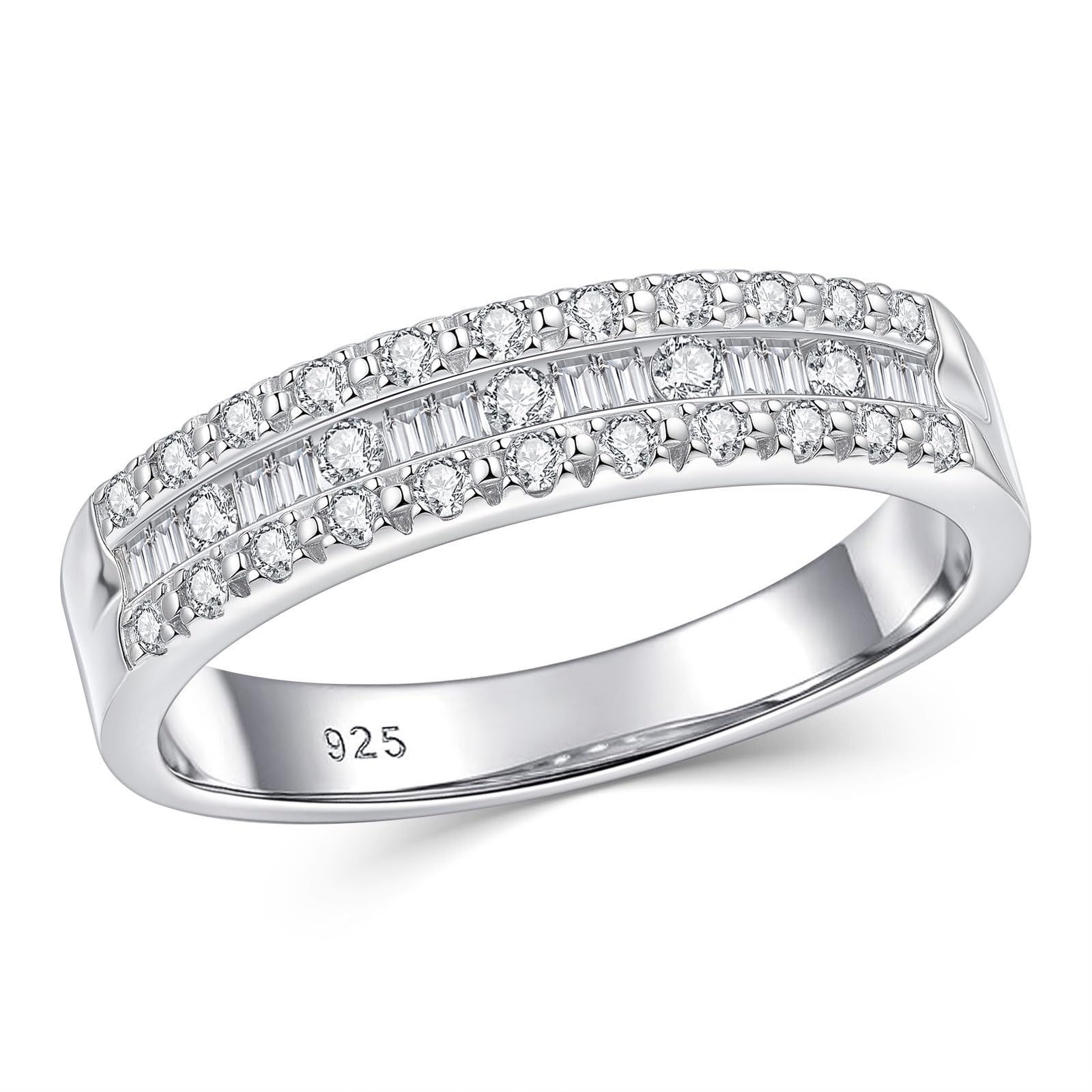 Newshe Jewellery Moissanite Rings for Women 925 Sterling Silver Wedding Bands Pave Emerald Eternity Band Ring Size 5-13
