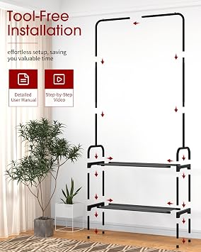 Sakugi Freestanding Clothing Rack 2-Tier Shoe Shelf, 74x30x150cm, Black