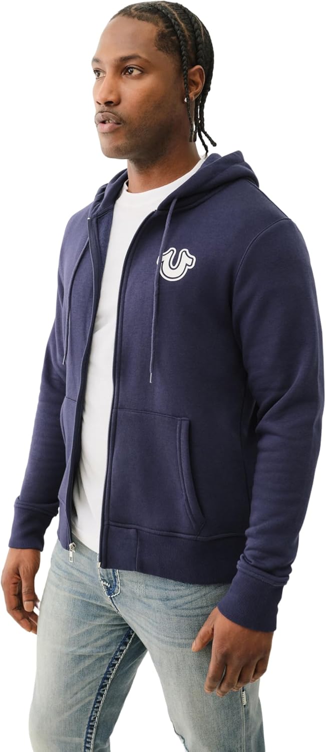 True Religion Men’s Puff Print Core Zip Up Hoodie for Men – Y2K Graphic Hoodie, Mens Hoodies with Oversized Graphic - Image 3