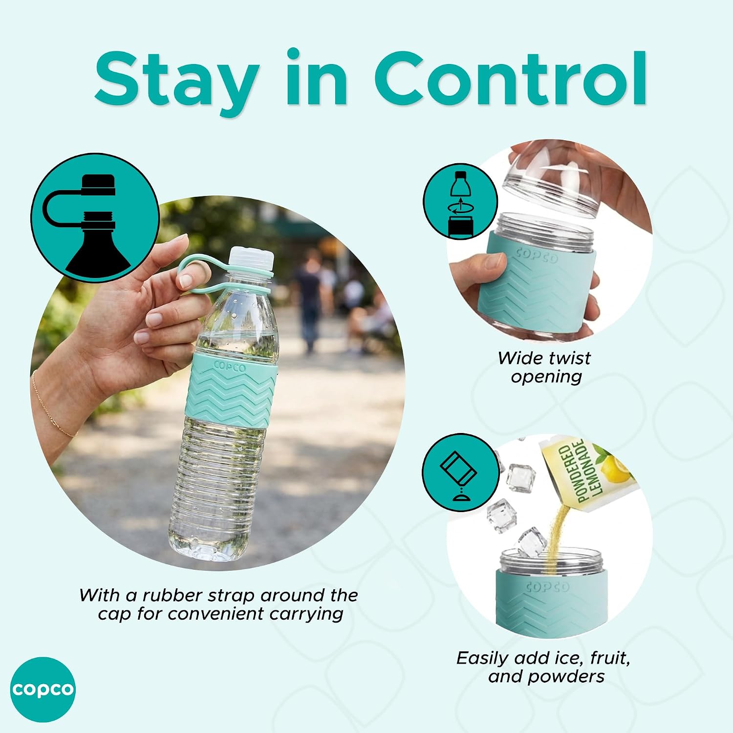 Copco Hydra 20 oz Tritan Water Bottle with Leak-Proof Lid & Textured Grip - BPA-Free, Dishwasher Safe, Easy Twist-Open for Ice & Fruit - Fits Cup Holders, Lightweight, Durable(Robins Egg Blue) | BPA-Free Tritan Reusable Bottle with Leak-Proof Lid, Twist Open Body Design, Ideal for Gym, Travel & Everyday Use