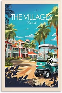 World Scenic Spots Vintage Travel Poster The Villages Florida Wall Art Picture Painting Poster Canvas Print Posters Artworks Bedroom Living Room Decor 12x18inch(30x45cm)
