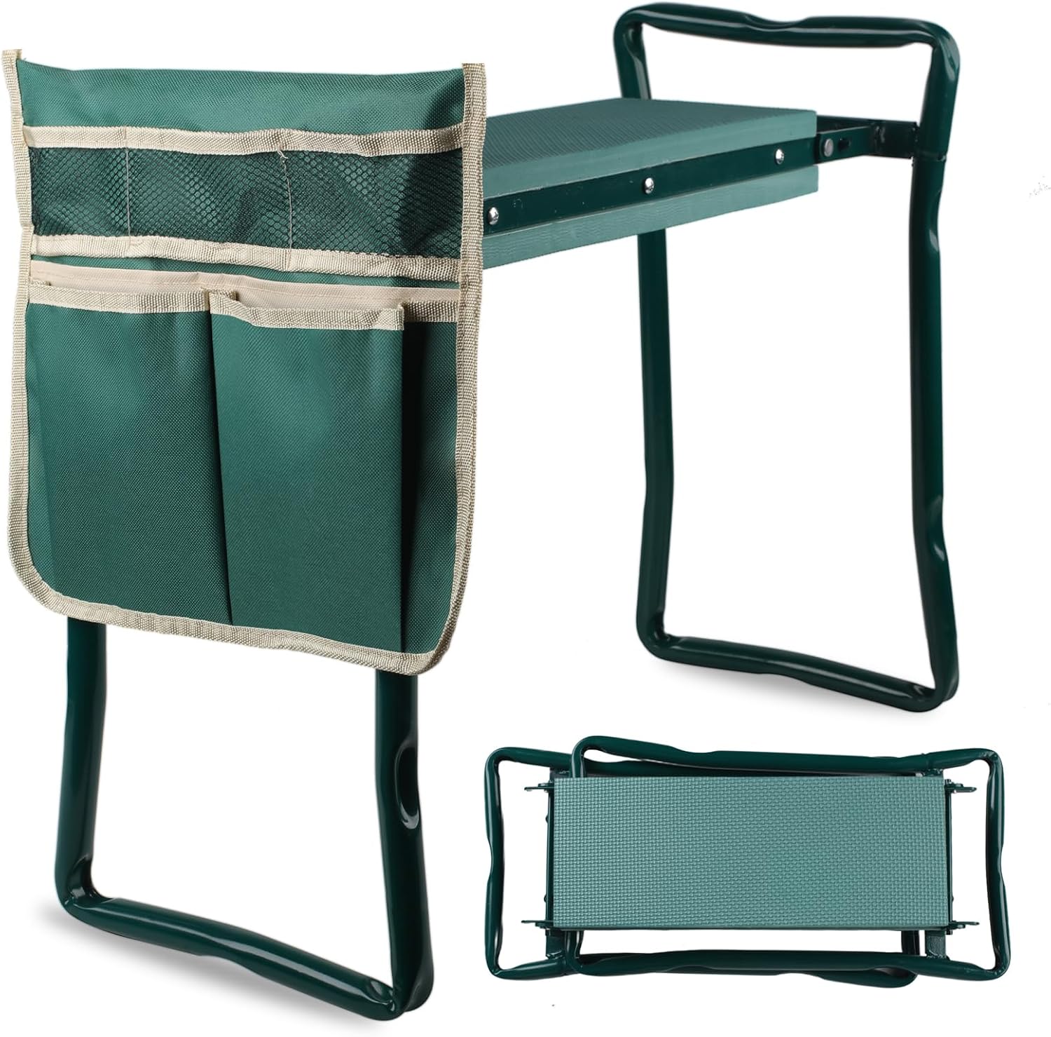 Garden Kneeler and Seat, Foldable Kneeling Stool with Tool Bag Pouch EVA Foam Pad Outdoor Practical Garden Tools for Kneeling and Sitting Sturdy and Lightweight,Green