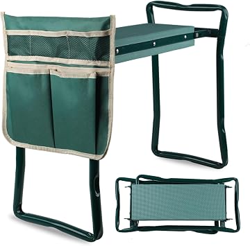 Garden Kneeler and Seat, Foldable Kneeling Stool with Tool Bag Pouch EVA Foam Pad Outdoor Practical Garden Tools for Kneeling and Sitting Sturdy and Lightweight,Green
