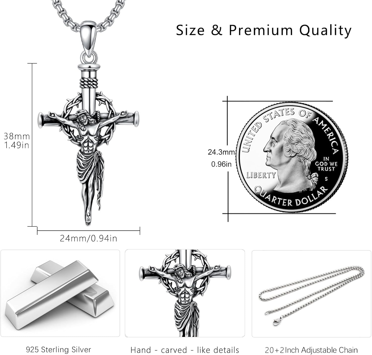 Christian Necklace 925 Sterling Silver Religious Faith Pendant Necklace Christian Jewelry Gift for Men And Women - Image 5