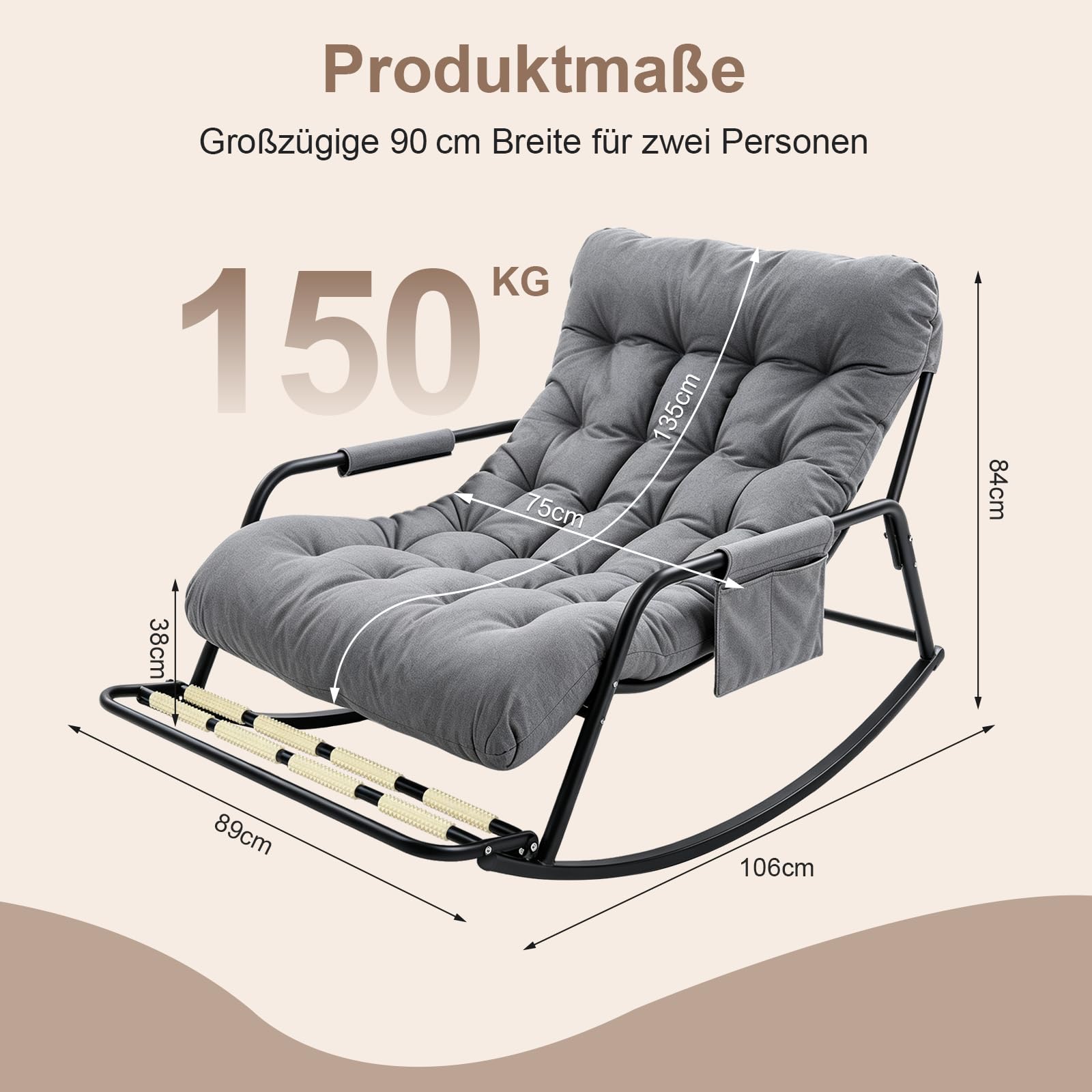 Sedia a dondolo oversize con poggiapiedi massaggiante e imbottitura