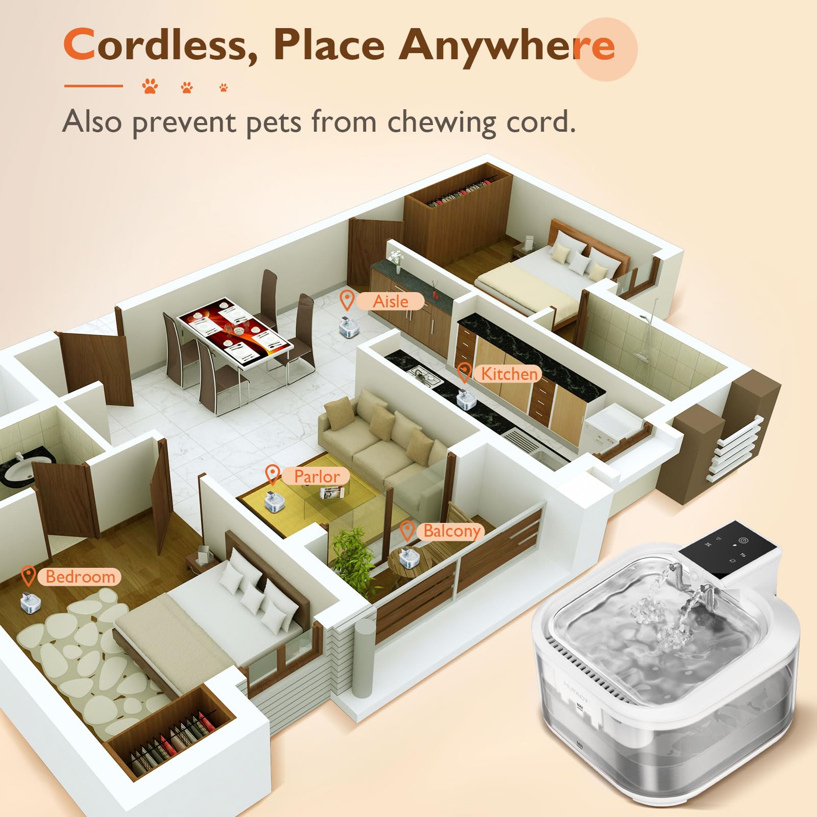 Fontanella per Gatti senza Fili: Fontana per Gatti da 4,5l - Fontanella per Gatti con Sensore di Movimento - Batteria da 5000 mAh, Funzionamento Silenzioso - 2 Pezzi Filtri