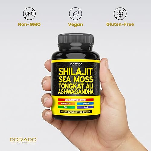 Miniatura 7 de Suplemento Shilajit para hombres y mujeres con musgo marino, Ashwagandha, Tongkat Ali, boro, zinc, PQQ, pimienta negra, magnesio, ácido fúlvico,