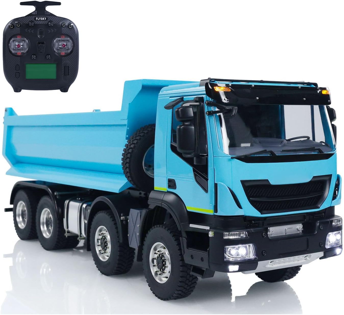 1/14 8x8 RC Rock Crawler Climbing Car Vehicle RC Flatbed Truck Model Sounds Lights Motor ESE Servo I6S Radio Controller Blue