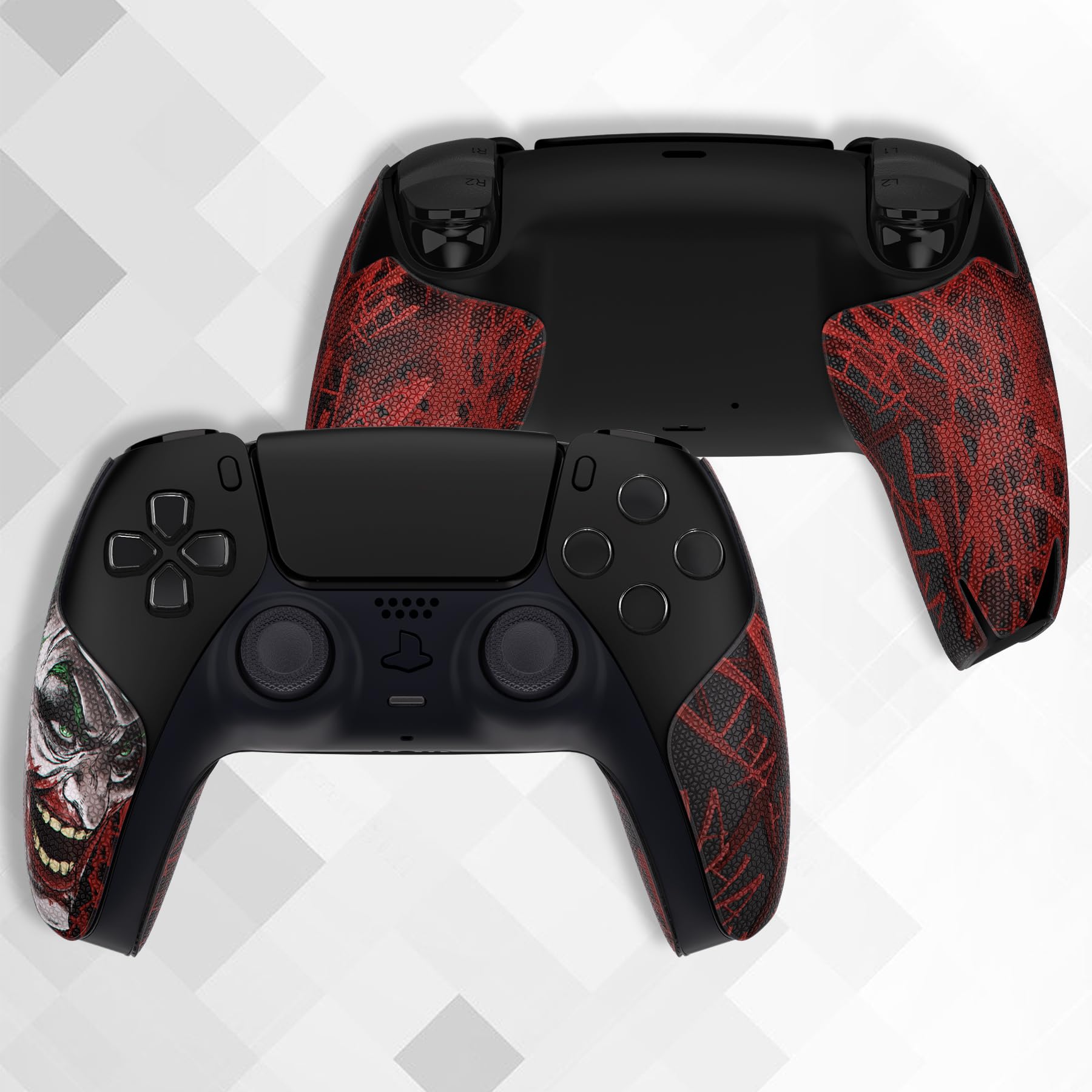 PlayVital Premium Grip para ps5 Inalámbrico Control Pegatina Antideslizante Diseño Dividido Adhesivo Suave Textura de Diamante Hexagonal Absorbente de Sudor Protector para ps5 Mando-Clown hahaha