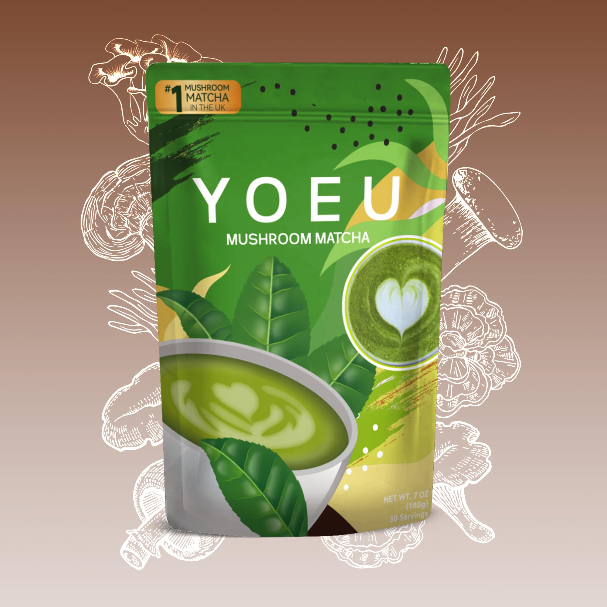 180g Organic Matcha Mushroom Powder Japanese Matcha 12 Natural Ingredients Instant Coffee Latte Powder Coffee Alternative — view 7