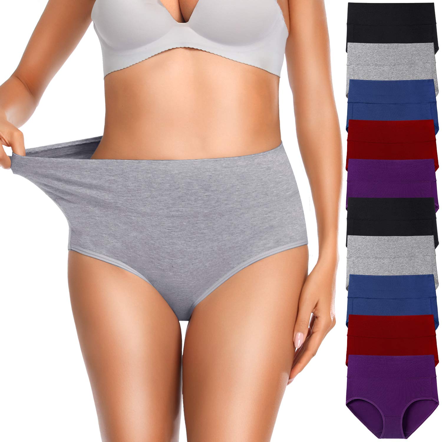 OUENZ Damen-Baumwoll-Unterwäsche, atmungsaktiv, einfarbig, bequem, hohe Taille, weicher Slip für Damen