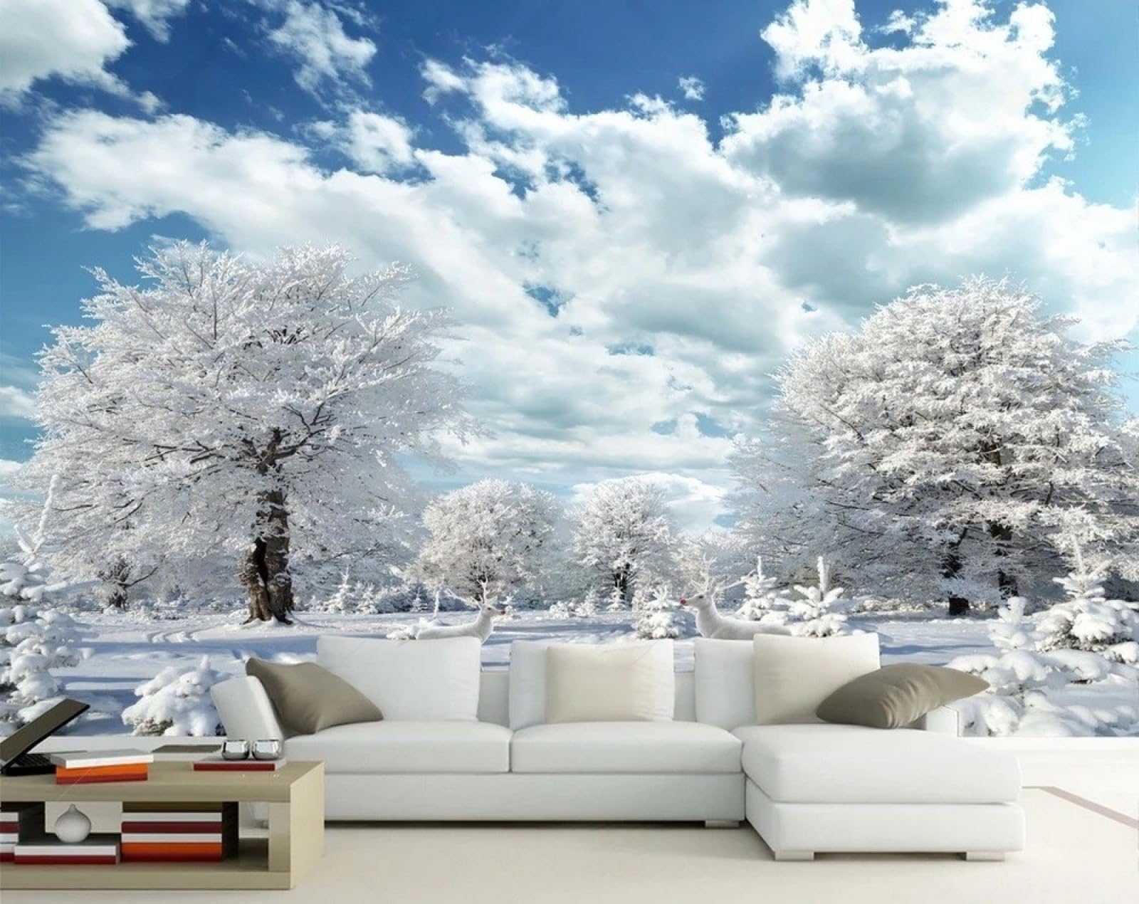 Forêt en Hiver Papier Peint Panoramique 3D pour Salon et Chambre d'Enfant Lumineuse