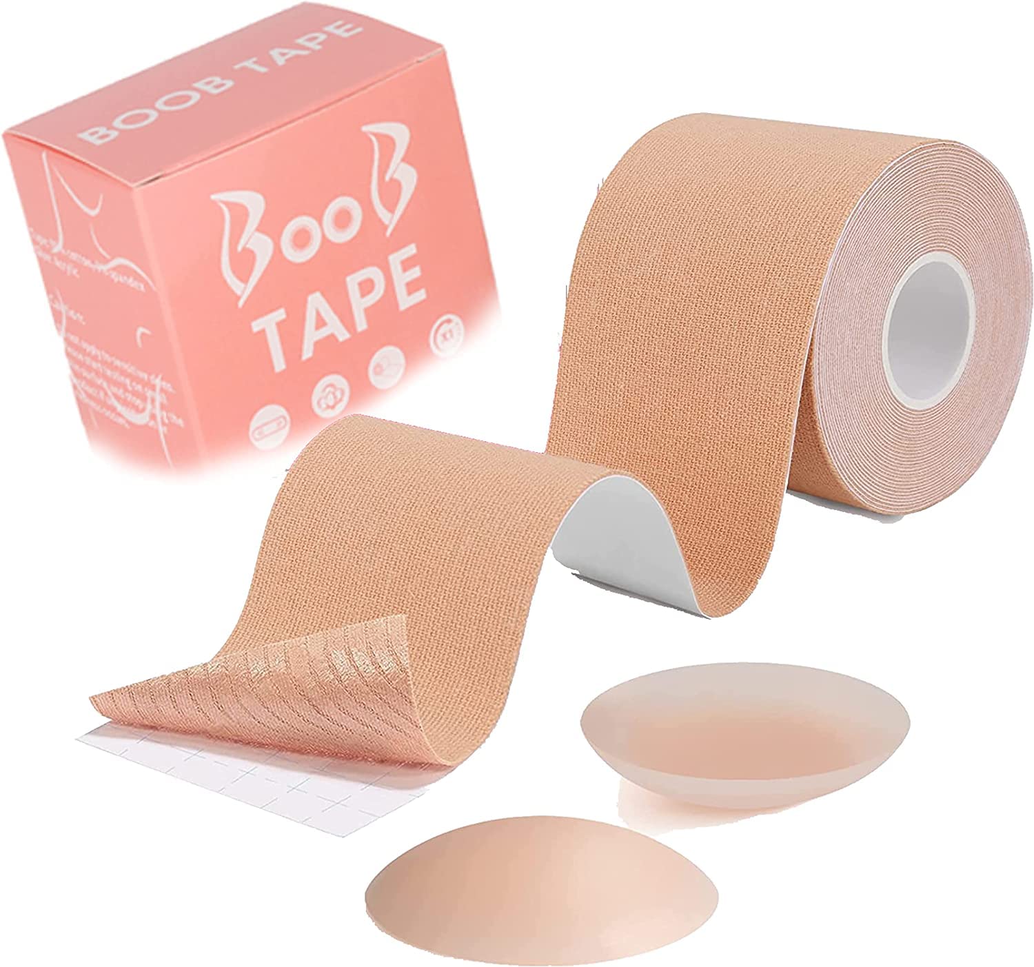 Wroly Women's Skin Boob Tape, Self-Adhesive Strapless Boobtapes, Bob Tape For Large Breasts With 2 Pcs Nipple Covers And Tape, Breast Lift Tape Stretchable Longer Than Regular Tape Rolls (Skin)