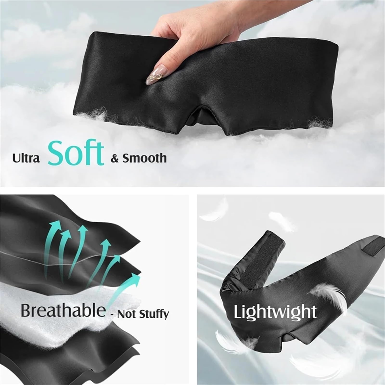 Maschera for Dormire in Seta di gelso, 3 Pezzi, Copertura for Gli Occhi in, Maschera for Oscurante for Chi Dorme Lato, Benda for da Viaggio Morbida e Liscia per Occhi Notte