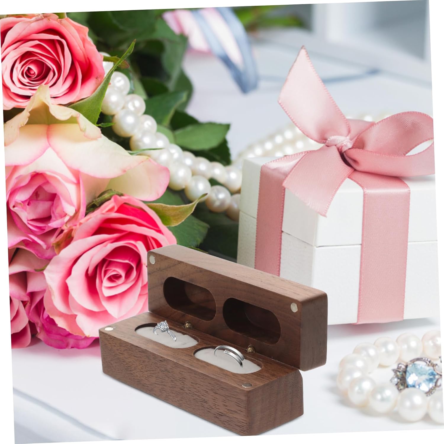 COLLBATH Wooden Box for Engagement and Weddings Compact Solid Jewelry Holder Magnetic Closure for Easy Access for Proposals and Travel Elegant Box image 3