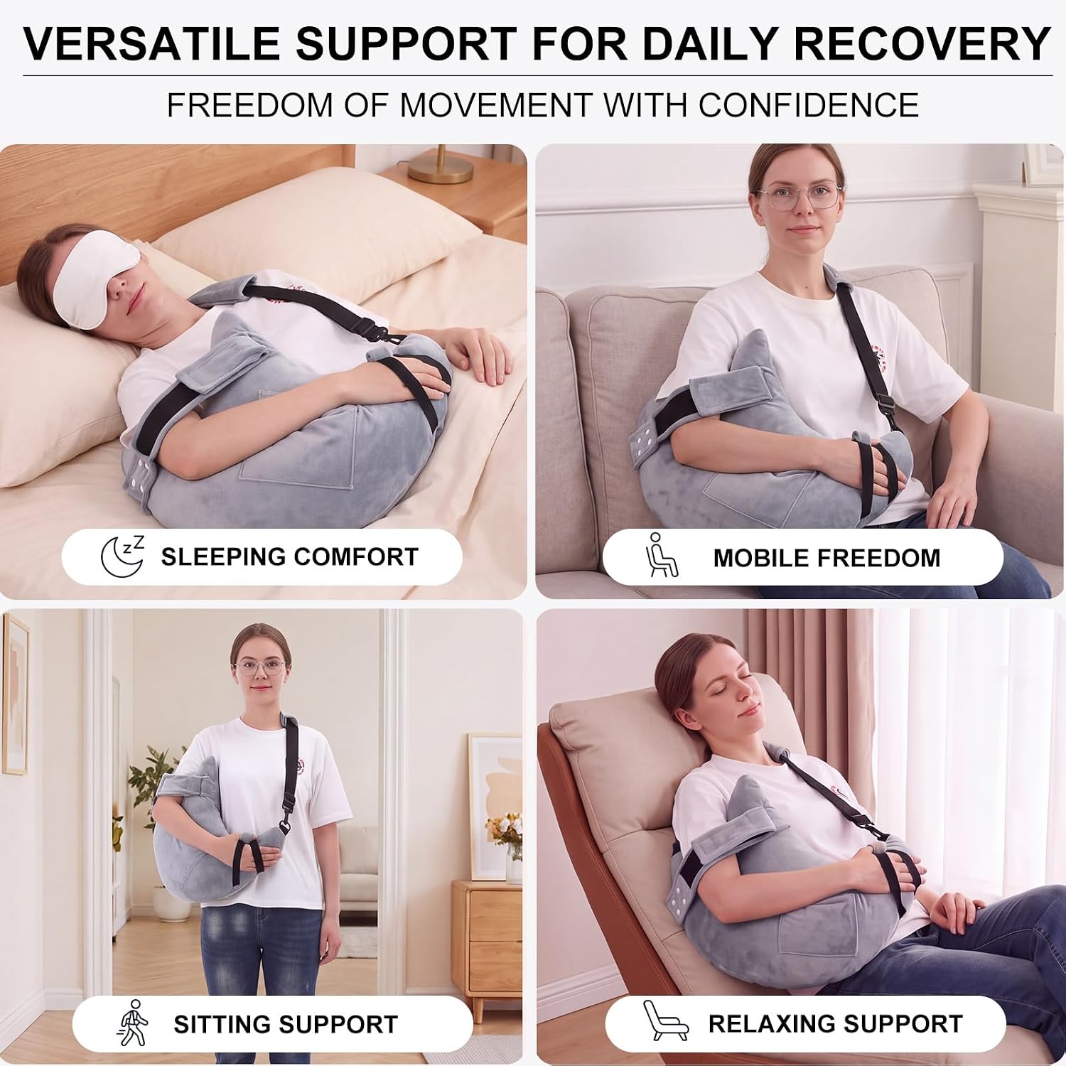 Post Shoulder Surgery Pillow for Sleeping, Grey
