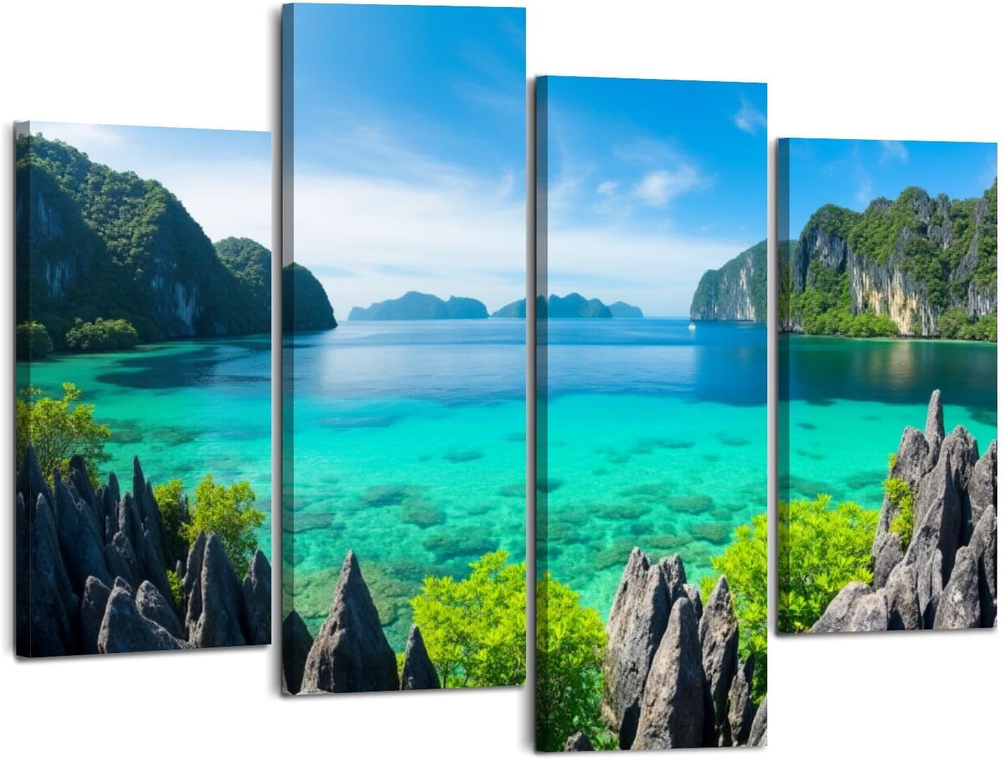 4 Panel Canvas Wall Art El Nido Philippines Stretched & Framed Art Prints Modern Painting Wall Decoration Ready to Hang Unique Designed