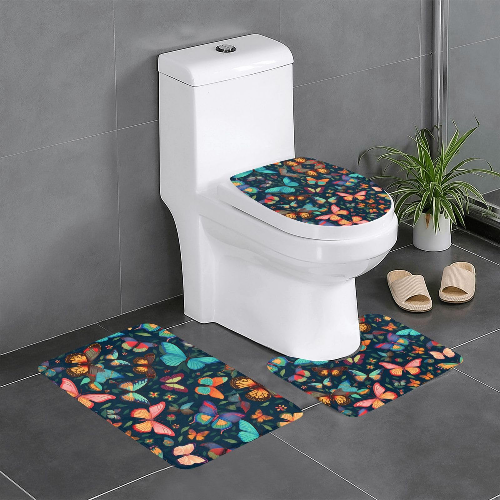 Tapis de salle de bain papillon antidérapant lot de 3 pour toilettes et coiffeuse