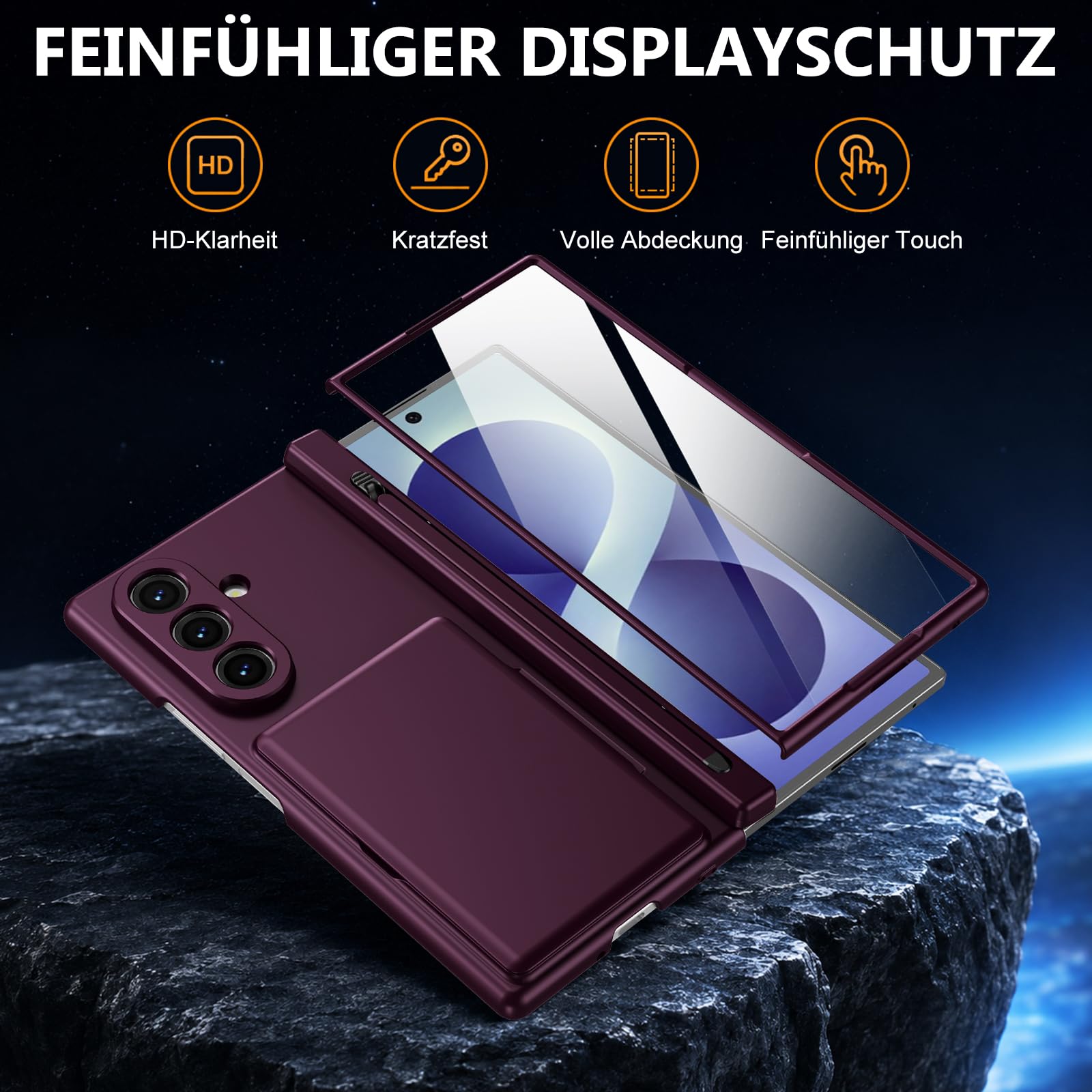 Fiyer Compatibile con Samsung Galaxy Z Fold 8 Ultra, custodia a portafoglio con custodia protettiva antiurto, pellicola protettiva frontale in vetro temperato, porta penna, scomparti per carte di