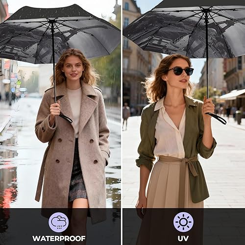 Miniatura 5 de LLanxiry Compact Travel Umbrella, 44" Canopy, Automatic OpenClose Windproof Umbrella, 210T Pongee, 8-Rib Fiberglass, Travel Size Mini, Portable