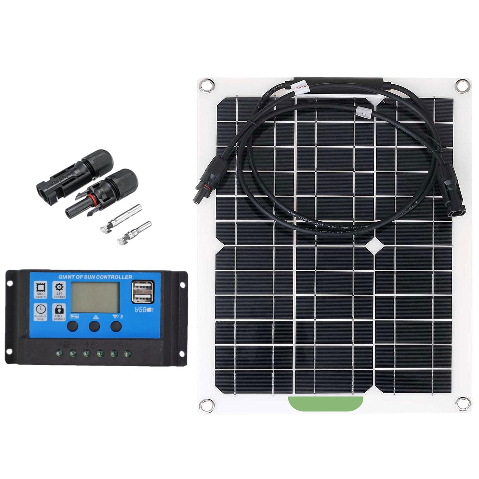 2 Pcs Portable Solar Panel Kit, 300W Flexible Monocrystalline Solar Panel, 300 Watt Monocrystalline Module, 40A PWMs Charge Controller for Outdoor RV Ship Trailer Camper Marine Off-Grid Home