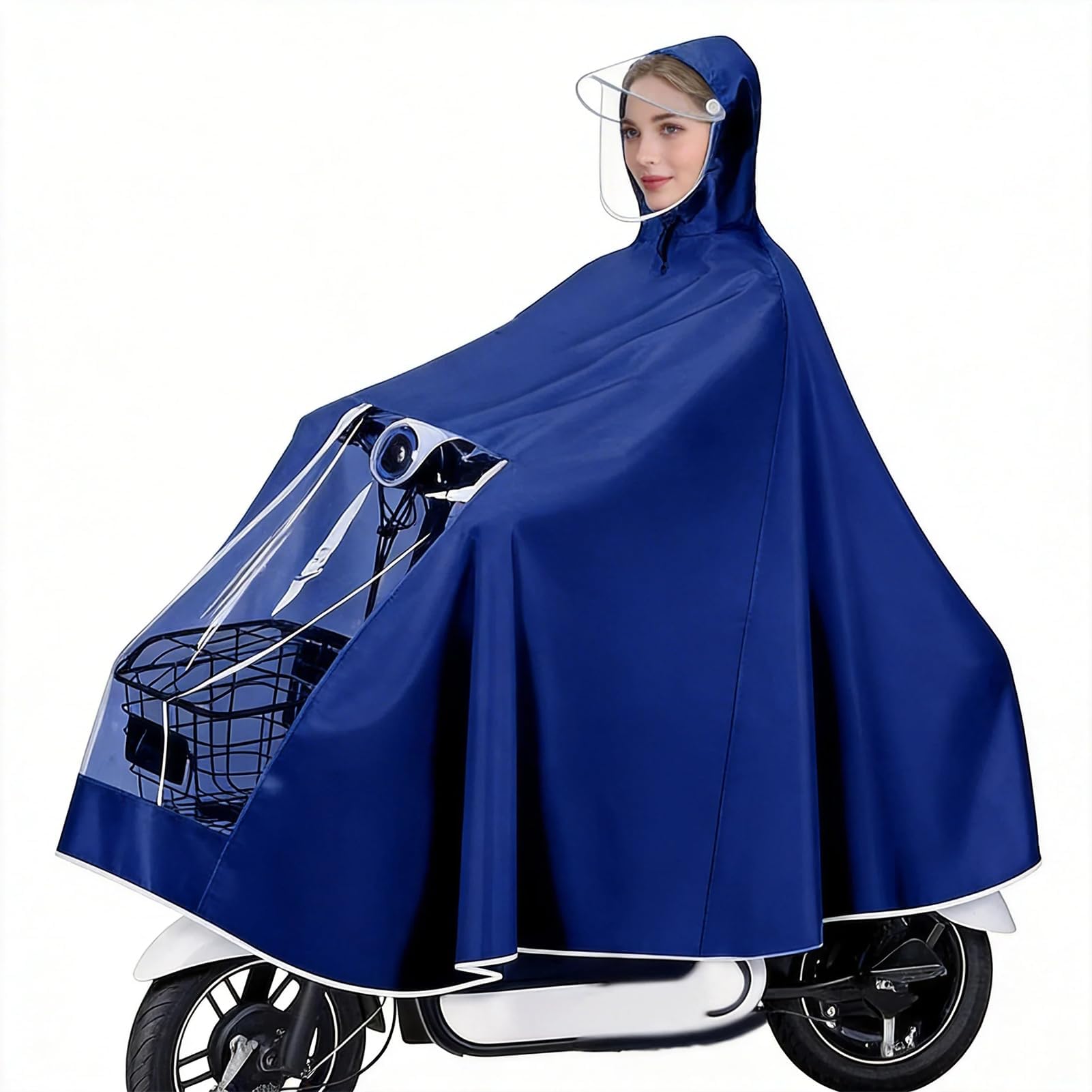 [Alaiyaky] レインポンチョ 自転車 バイク用 レインカッパ 雨がっぱ 透明窓 レインカバー 雨合羽 レインウェア 足元が見える レディース メンズ 自転車カッパ リュック対応 携帯に便利 コンパクト 梅雨 豪雨対策 防風防水 通勤通学 多色 - 2