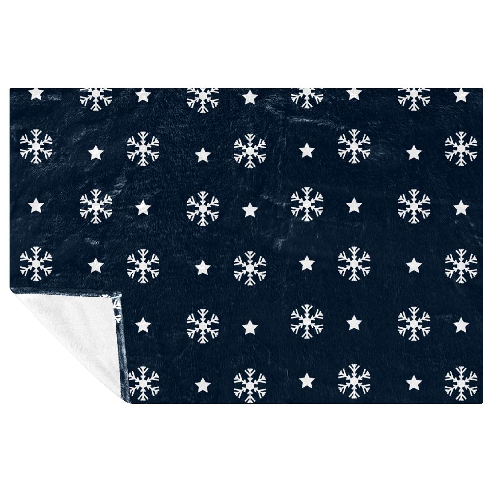 Couverture douce lit et canapé plaid chaud bleu à motif flocon de neige 150x100 cm