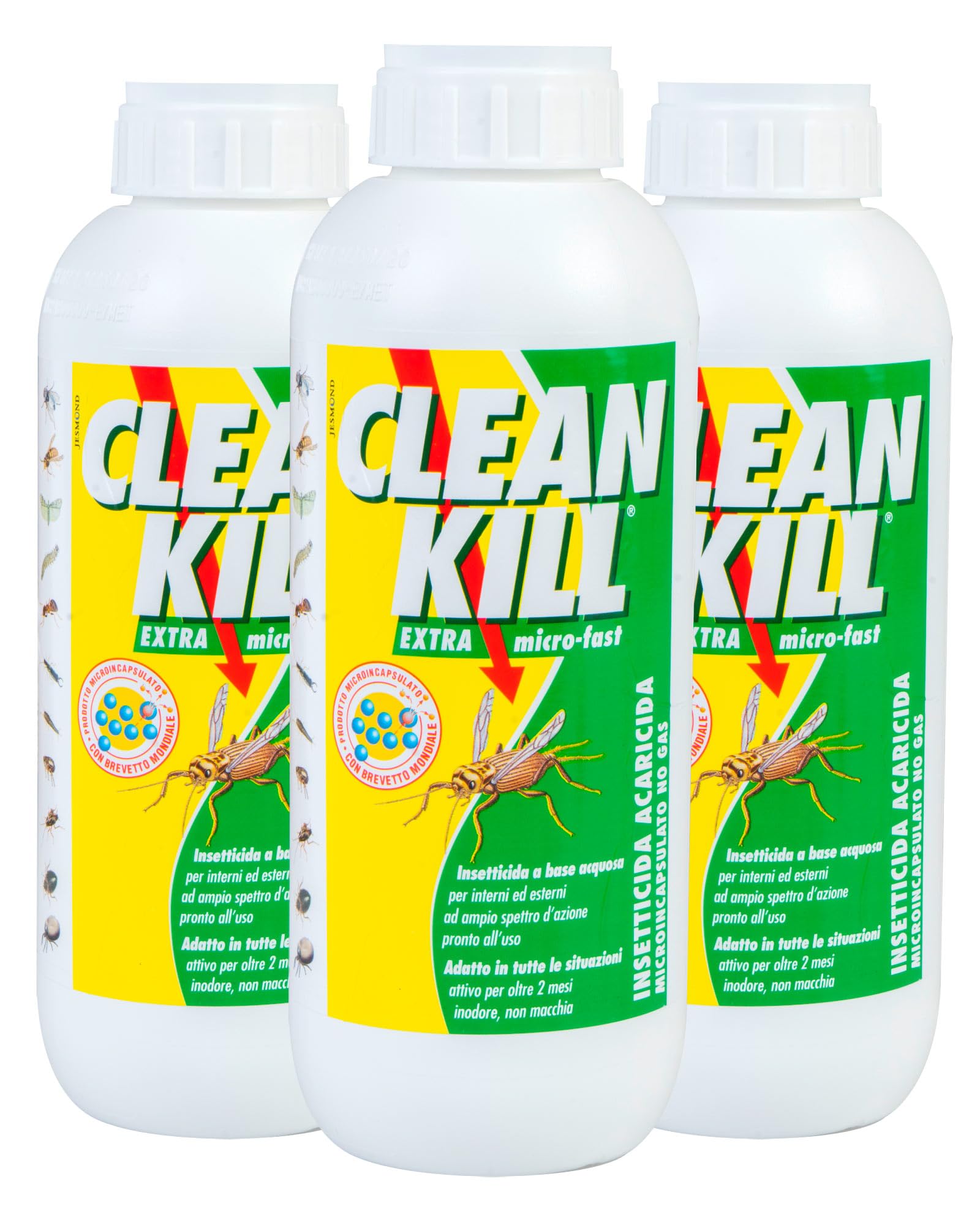 3x Biokill Insetticida Ecologico Clean Kill Extra Micro-Fast Ricarica No Gas A Base Acquosa - 3x Flaconi da 1 Litro Bio Kill
