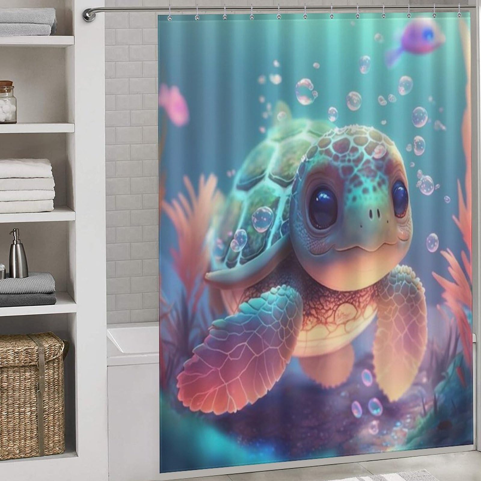 Rideau de douche tortue en polyester pour une décoration de salle de bain