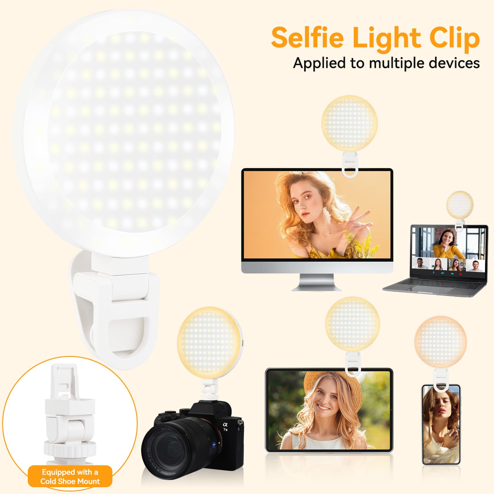 UTEBIT Luce Selfie Telefono a Clip 2500-9000K 3 Modalità Luce,Ring Light Telefono per iPhone/iPad/Laptop/Fotocamera/Fotografia Vlog 3000mAh