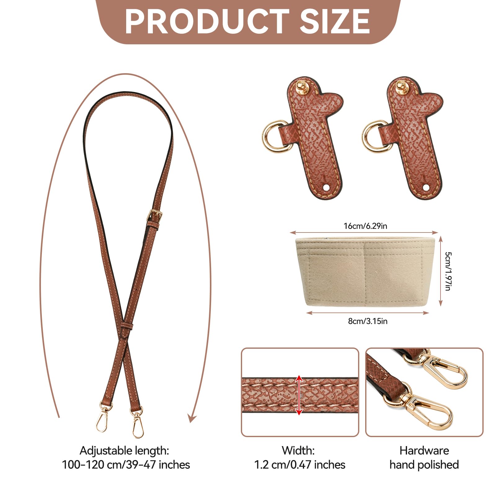Pasek na ramię do torebki typu Longchamp, pasek na ramię i organizer do mini torby Longchamp, organizer do portfela z wieloma kieszeniami, regulowany pasek zapasowy ze skóry (bez opakowania)