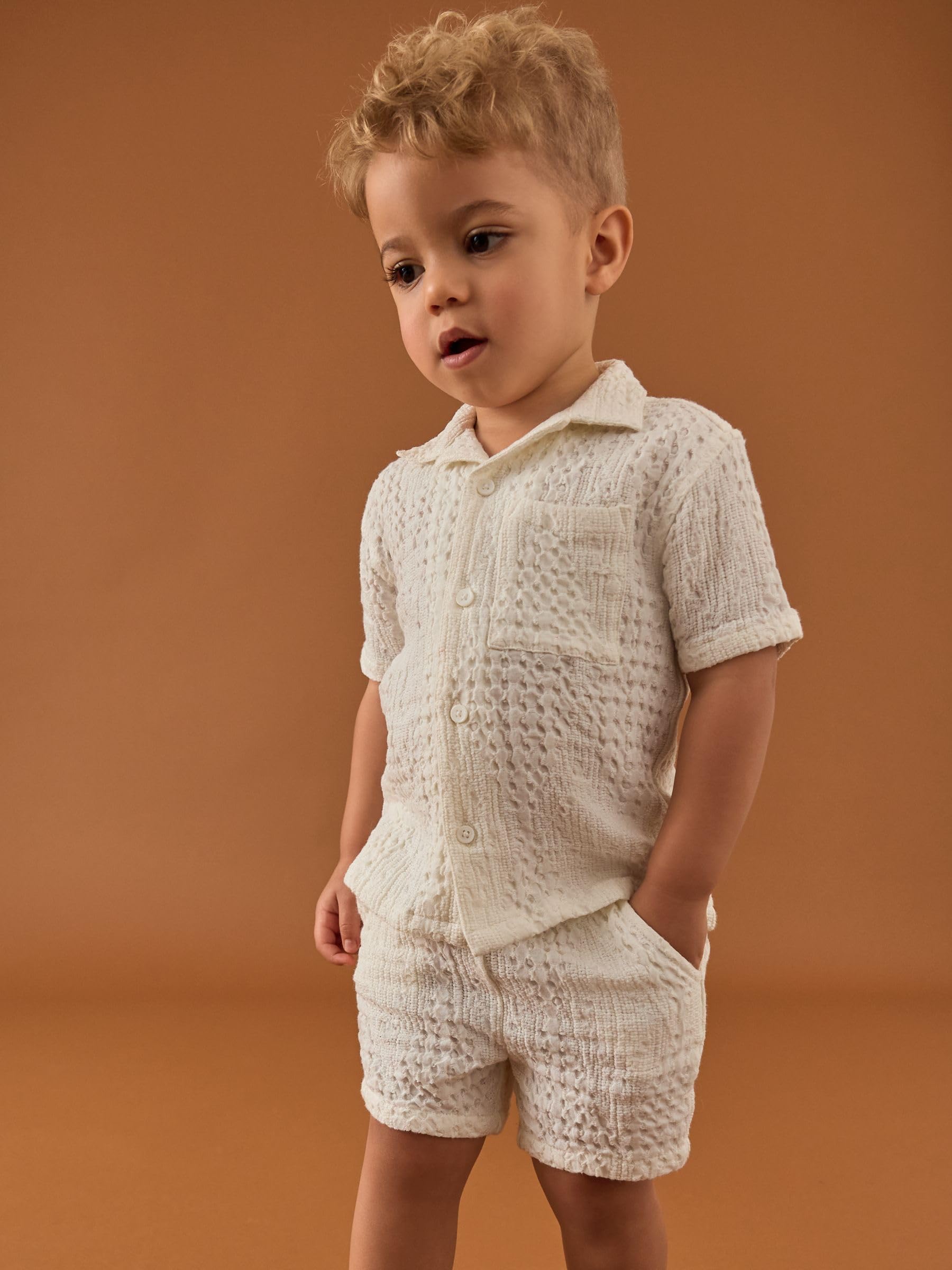 NEXT Garçon Ensemble short et chemise texturée à manches courtes et col à revers