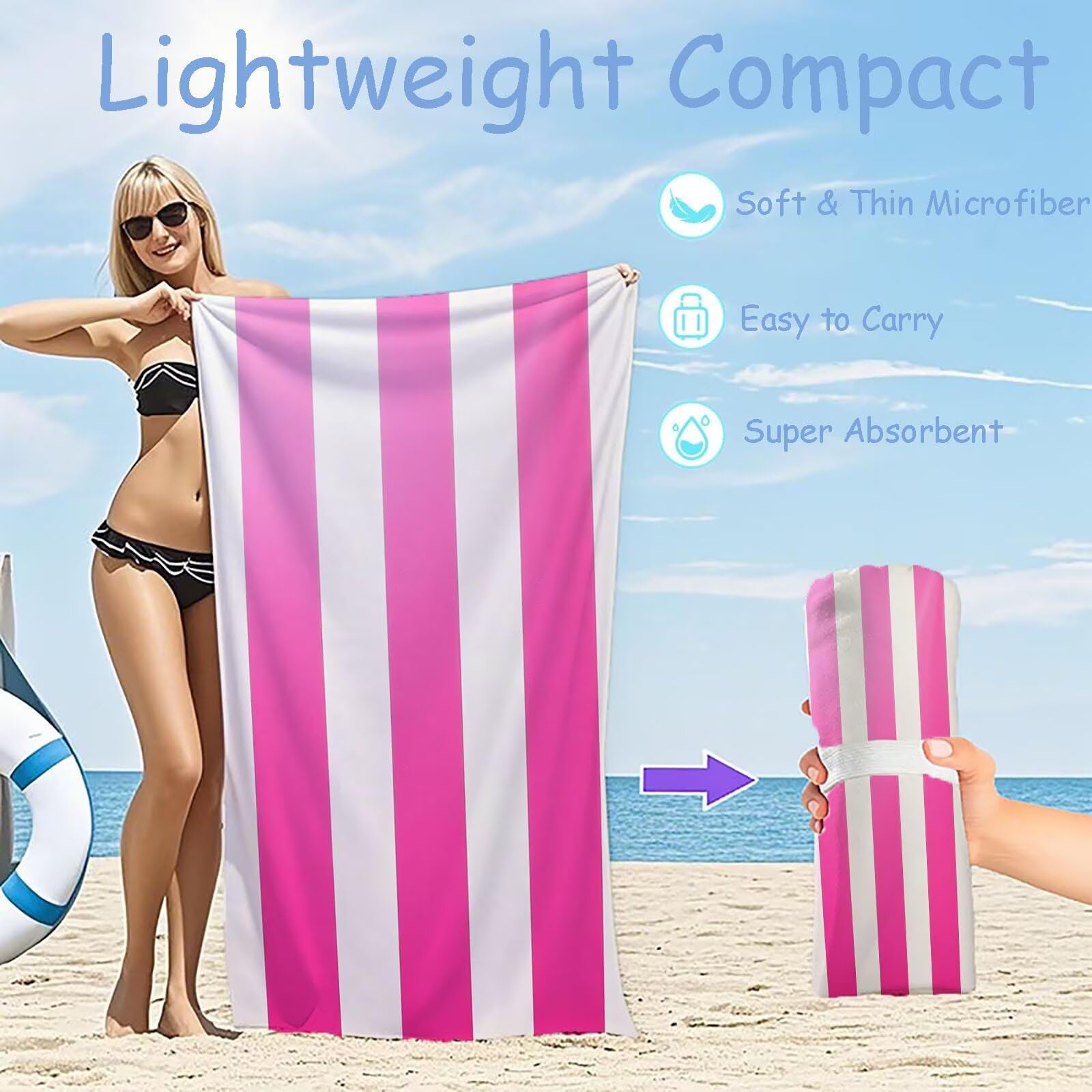 Ręczniki z mikrofibry w paski, duży ręcznik plażowy, 100 x 180 cm, ręcznik sportowy, szybkoschnący, chłonny, ręcznik plażowy, mata plażowa, koc piknikowy na podróż, kemping, do wakacji M-793