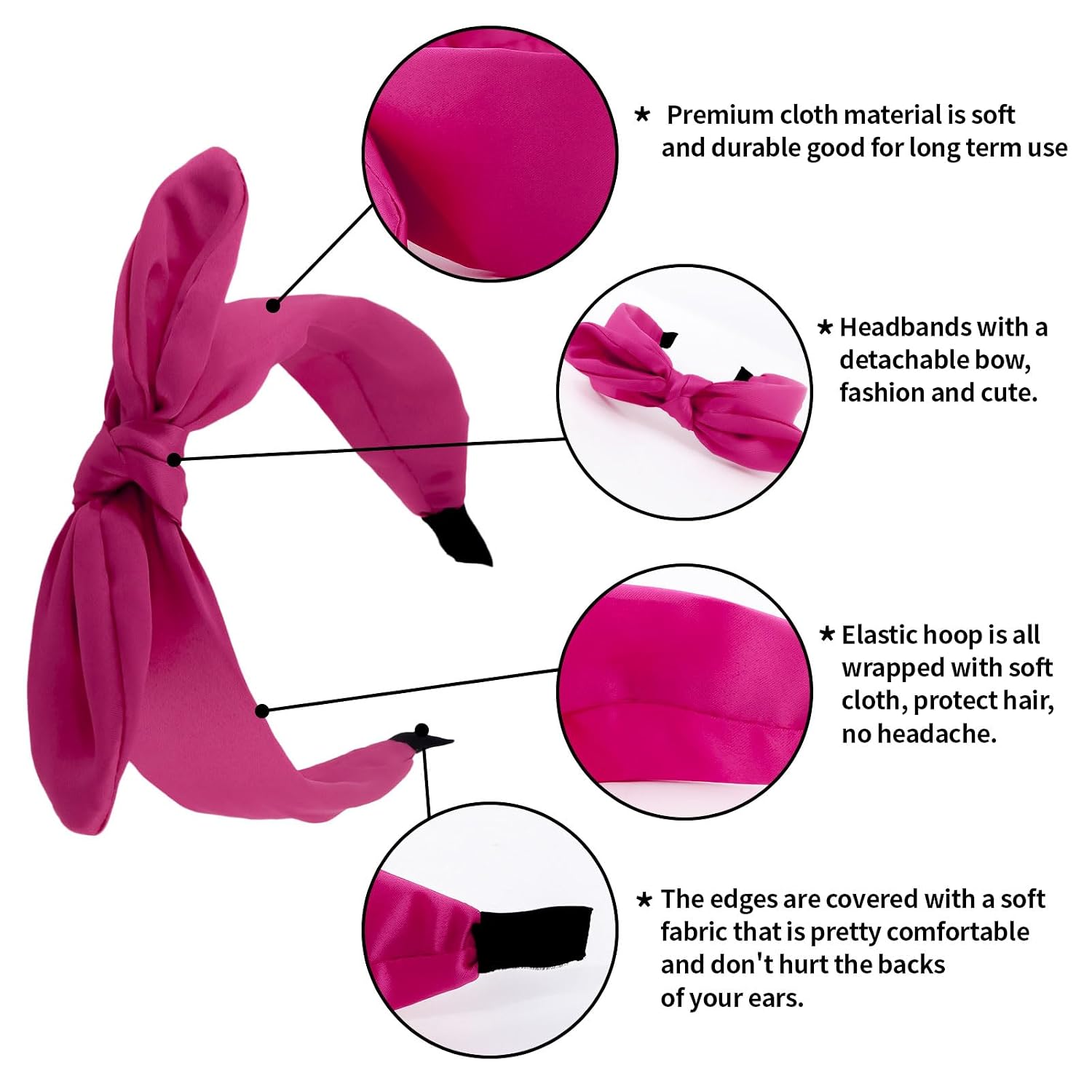 Jaciya 6 Pieces Knotted Bow Headbands for Women Wide Pink Headbands for Girls Hair Accessories Knot Headband with Bow Pink Series