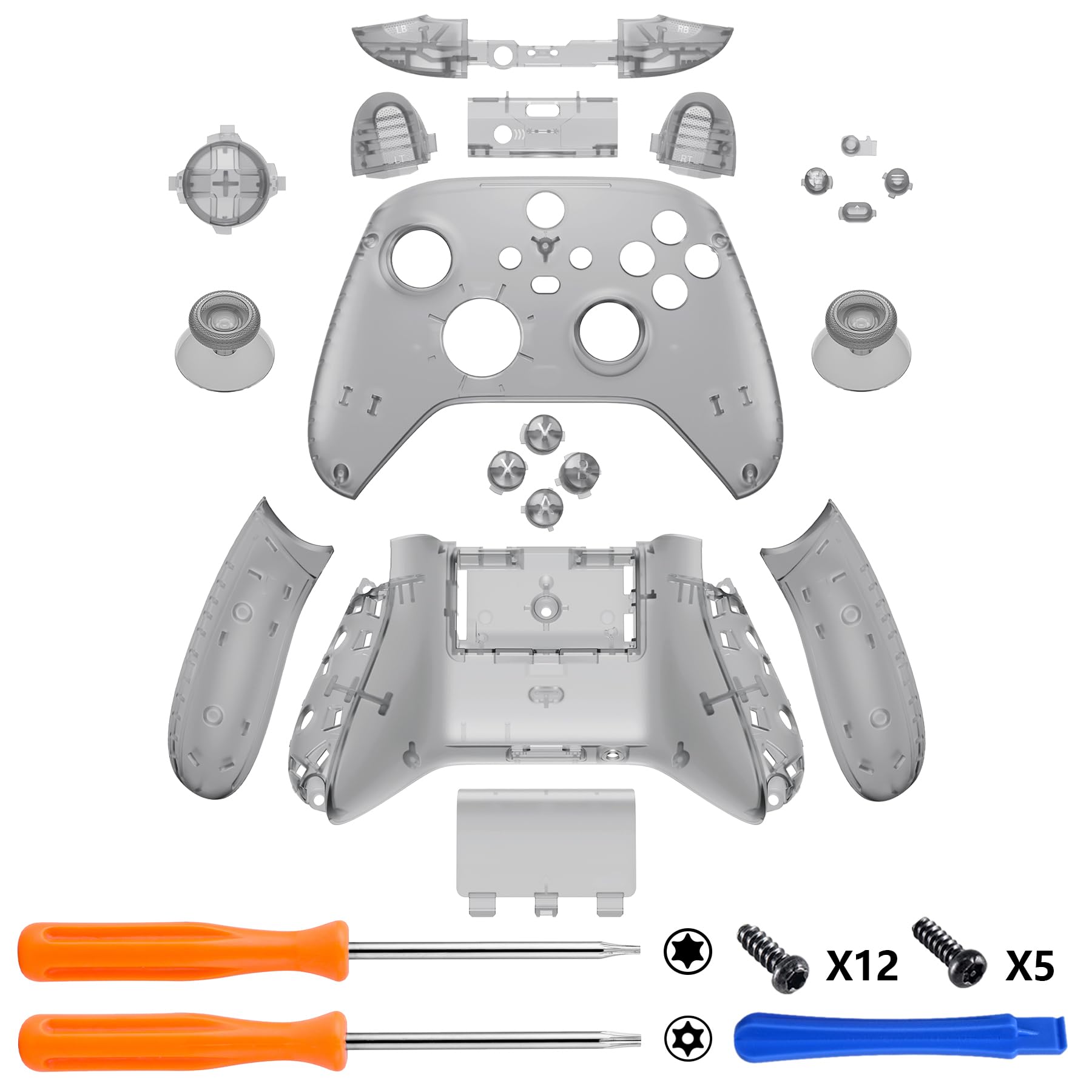 eXtremeRate Carcasa Transparente para Xbox Series X S Mando Carcasa Completa Protector Placa Trasera Funda Frontal Empuñadura Agarre con Botones para Xbox Series S X Control-No Incluye Mando(Negro) — view 3