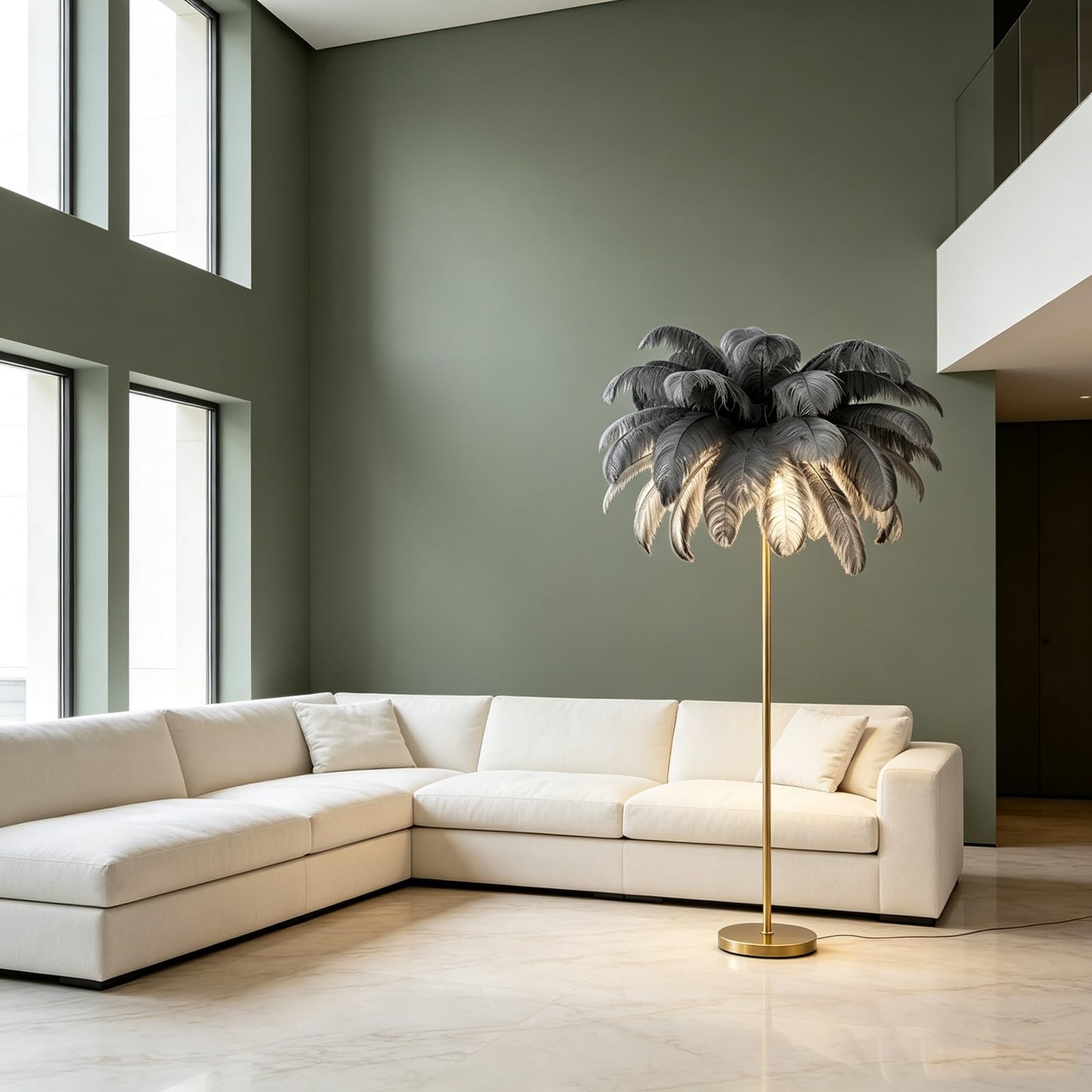 LCNDKF Tall Feather Shade LED Standing Floor Lamp