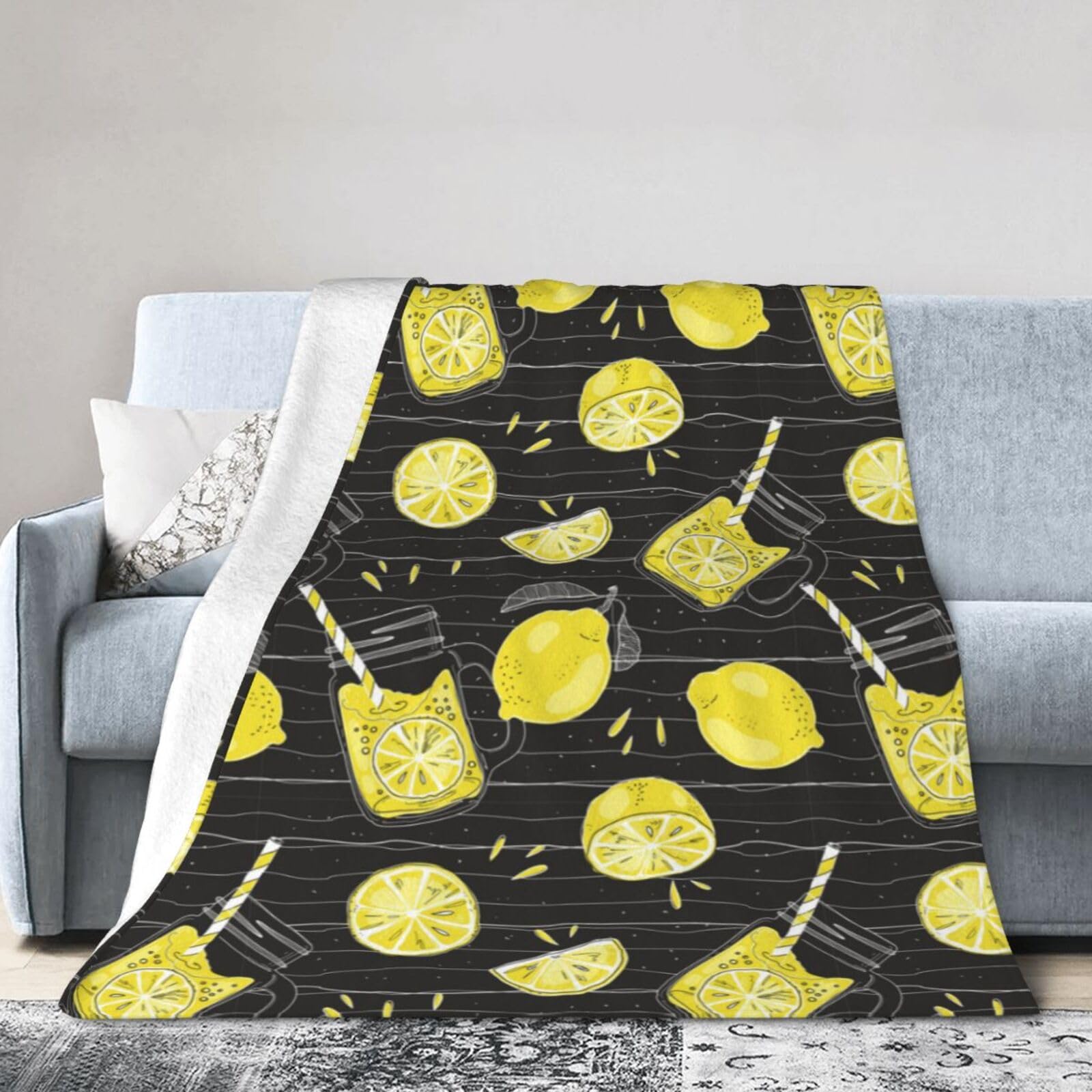 Noble Ren Lemon Soda Graffiti Ultra-Soft Micro Fleece Blanket Winter Warm Soft Lannel Fleece Throw Blanket For Couch Sofa Bed 40"X30"