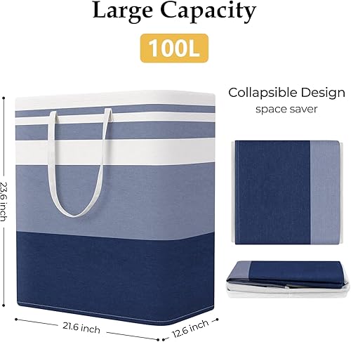 Miniatura 2 de StorageRight Cesta de lavandería plegable grande con asas de fácil transporte, cestas de ropa independientes para lavandería, dormitorio, ropa,