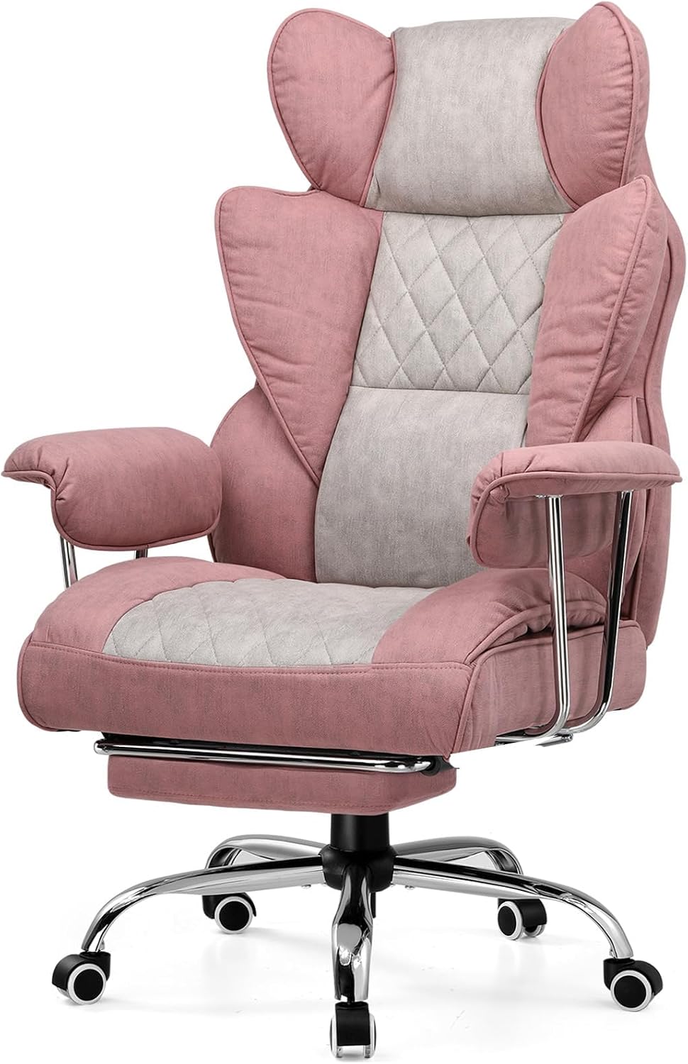 GTPLAYER Gaming Chair,Office Chair with Pocket Spring Lumbar Support, Ergonomic Comfortable Wide Office Desk Computer Chair with Outward Fixed Soft Armrests and Footrest (Fabric, Pink)
