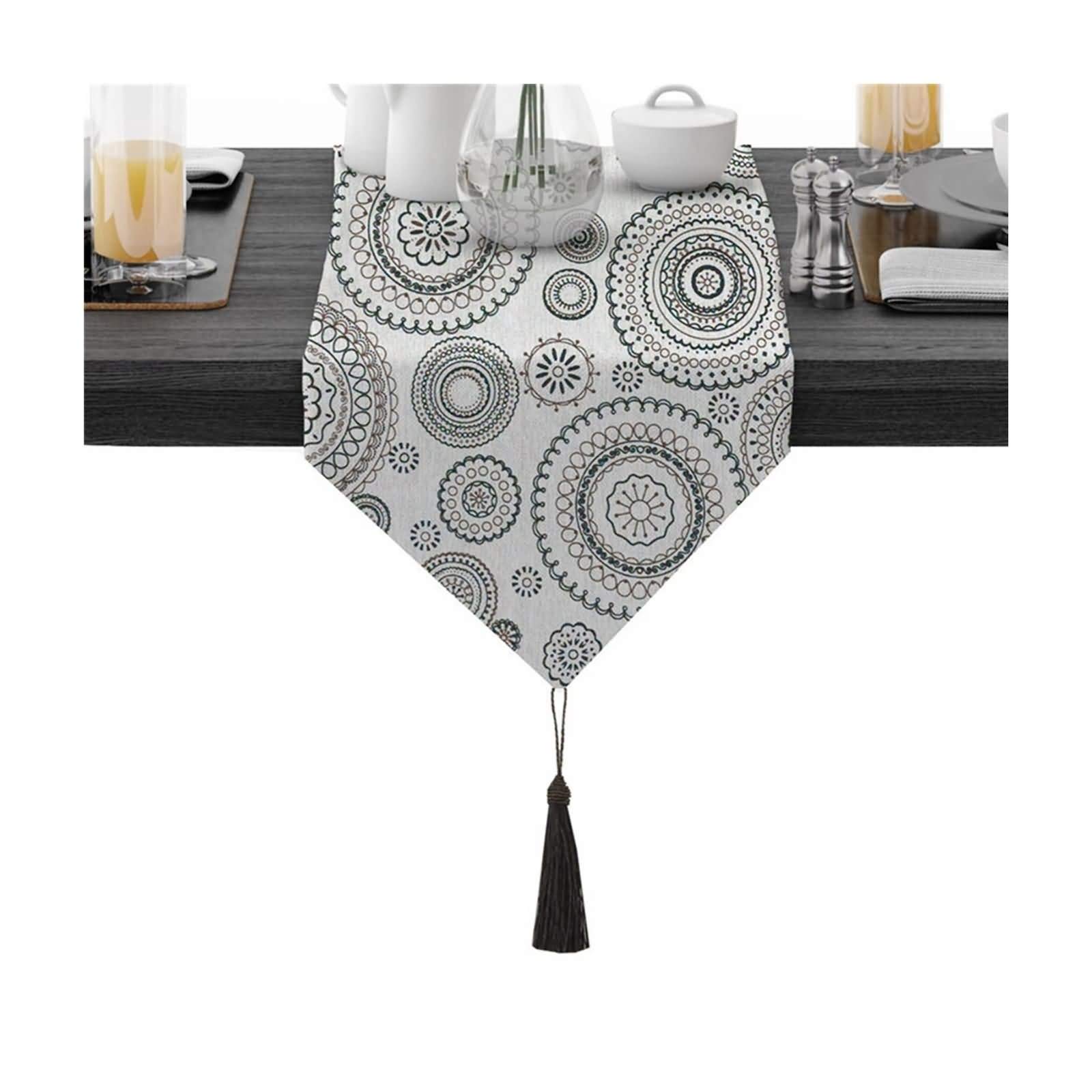Table Runner Christmas, Tischdeko Esszimmertisch 30X320cm Baumwolle Grün Kaffee Runde Blume Deko Modern