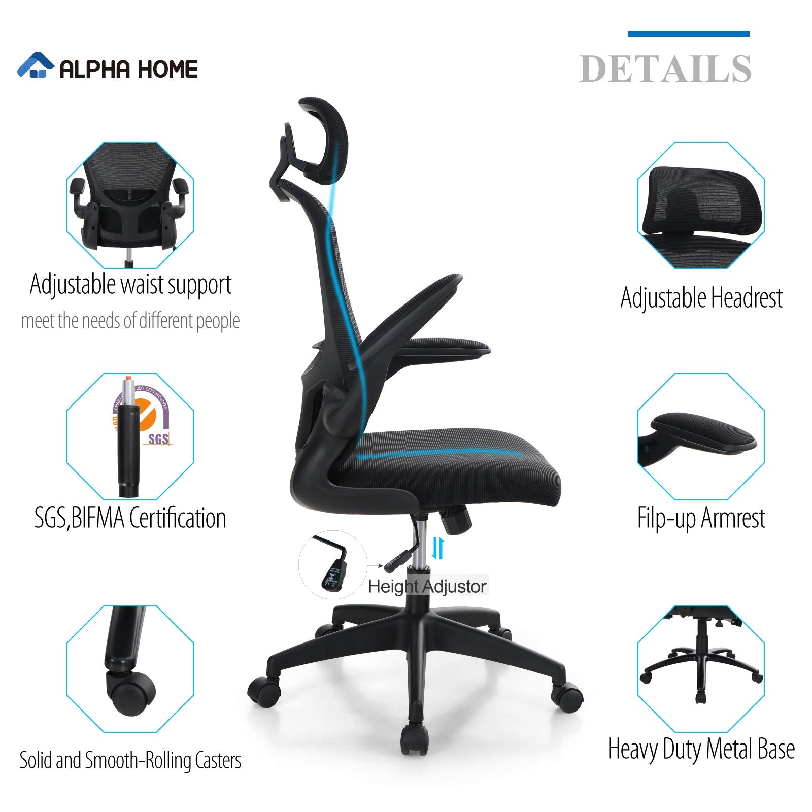 ALPHA HOME Ergonomic Office Chair Mid Back Computer Desk Chair with
