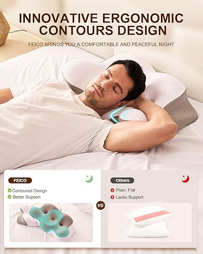 Miniatura 4 de Almohada cervical para el cuello, almohadas de espuma viscoelástica para aliviar el dolor de cuello, almohada ergonómica de enfriamiento de contorno