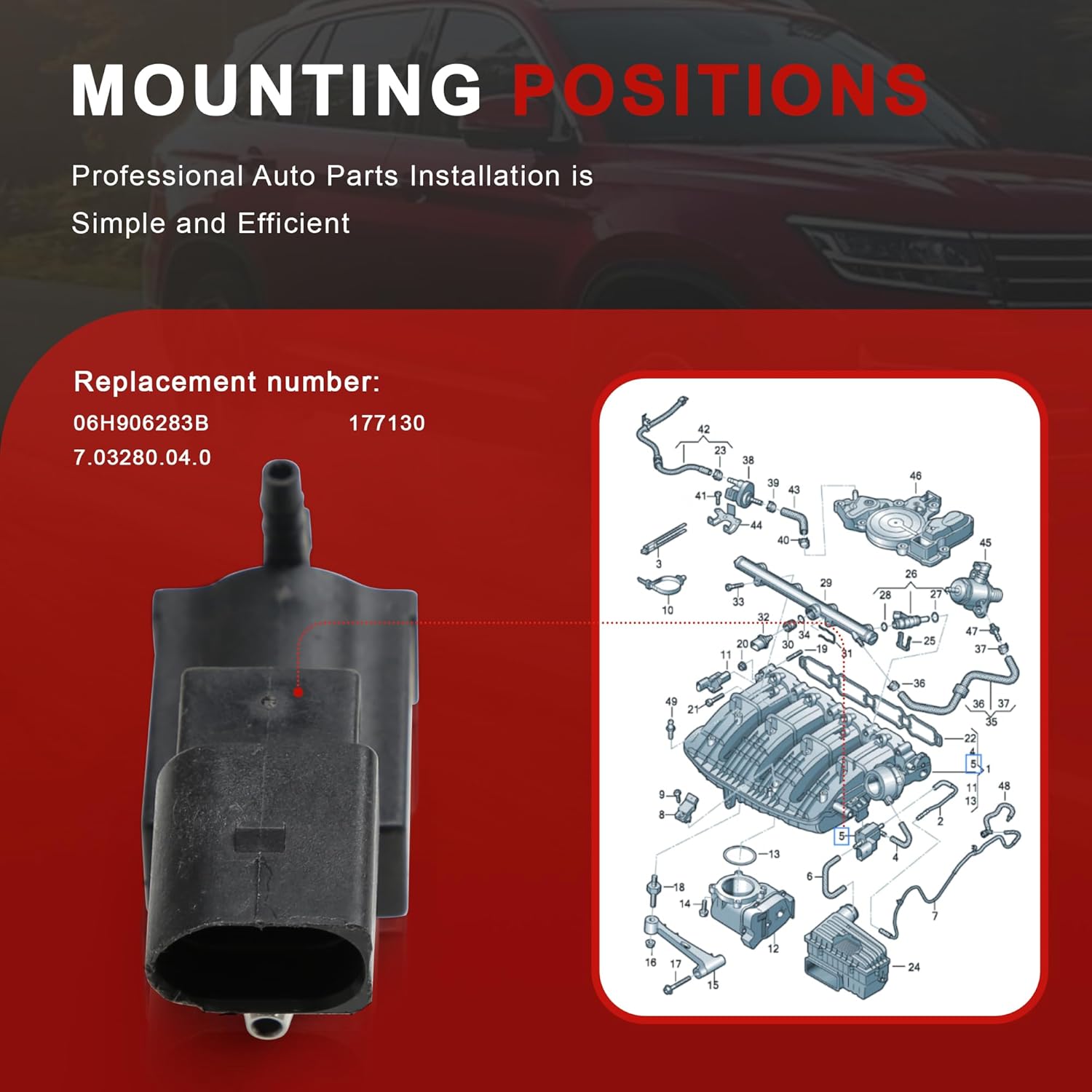 037906283C 06H906283B Vapor Canister Purge Valve Vacuum Solenoid Compatible with VW CC Eos Golf Passat Tiguan Touareg Audi A3 A4 A5 A6 A7 A8 Q3 Q5 Q7 Q8 TT RS7 95560512330