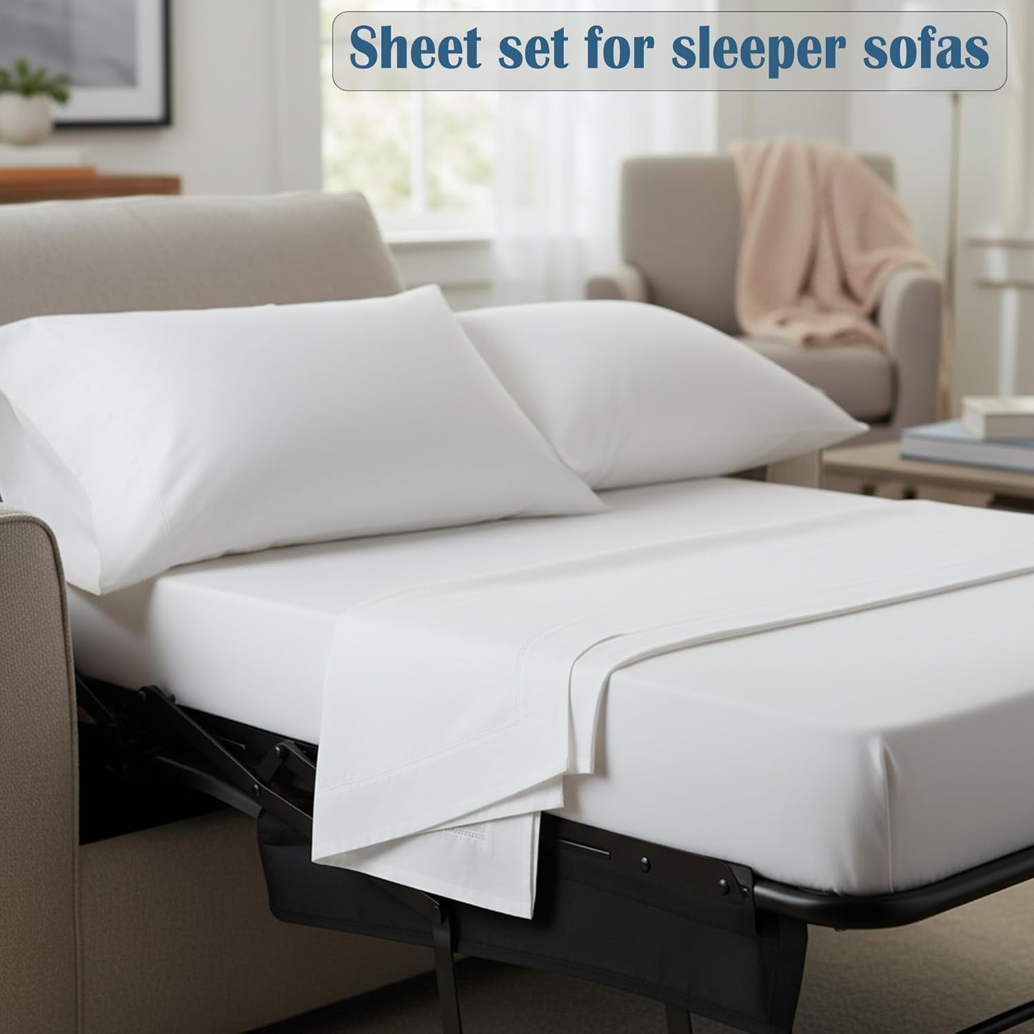 SKY BEDDINGS Sleeper Sofa Sheet Set - 4-Piece Full Size Sofa Sheets, Ultra-Soft Double Brushed Microfiber, 8" Deep Pocket, Wrinkle-Resistant - Sheets for Pull-Out SofaBeds - White