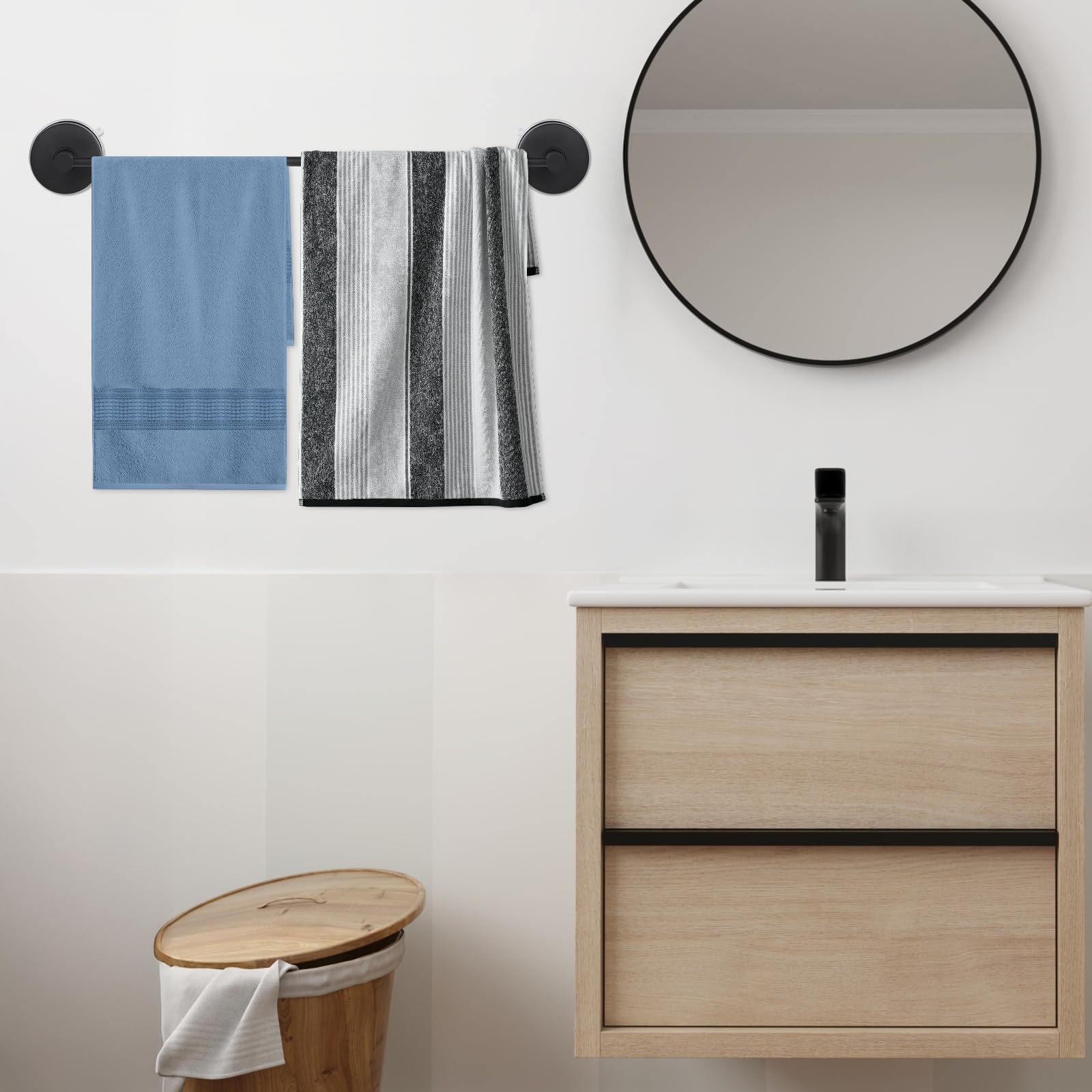 LALAGO 55cm Porte-Serviettes à Ventouse 304 Acier INOX Crochets à Ventouse sans Percer, Barre Porte-Serviettes de Salle de Bain étanche à Vide Capacité de Charge 5KG/PC Noir pour Paroi de Douche
