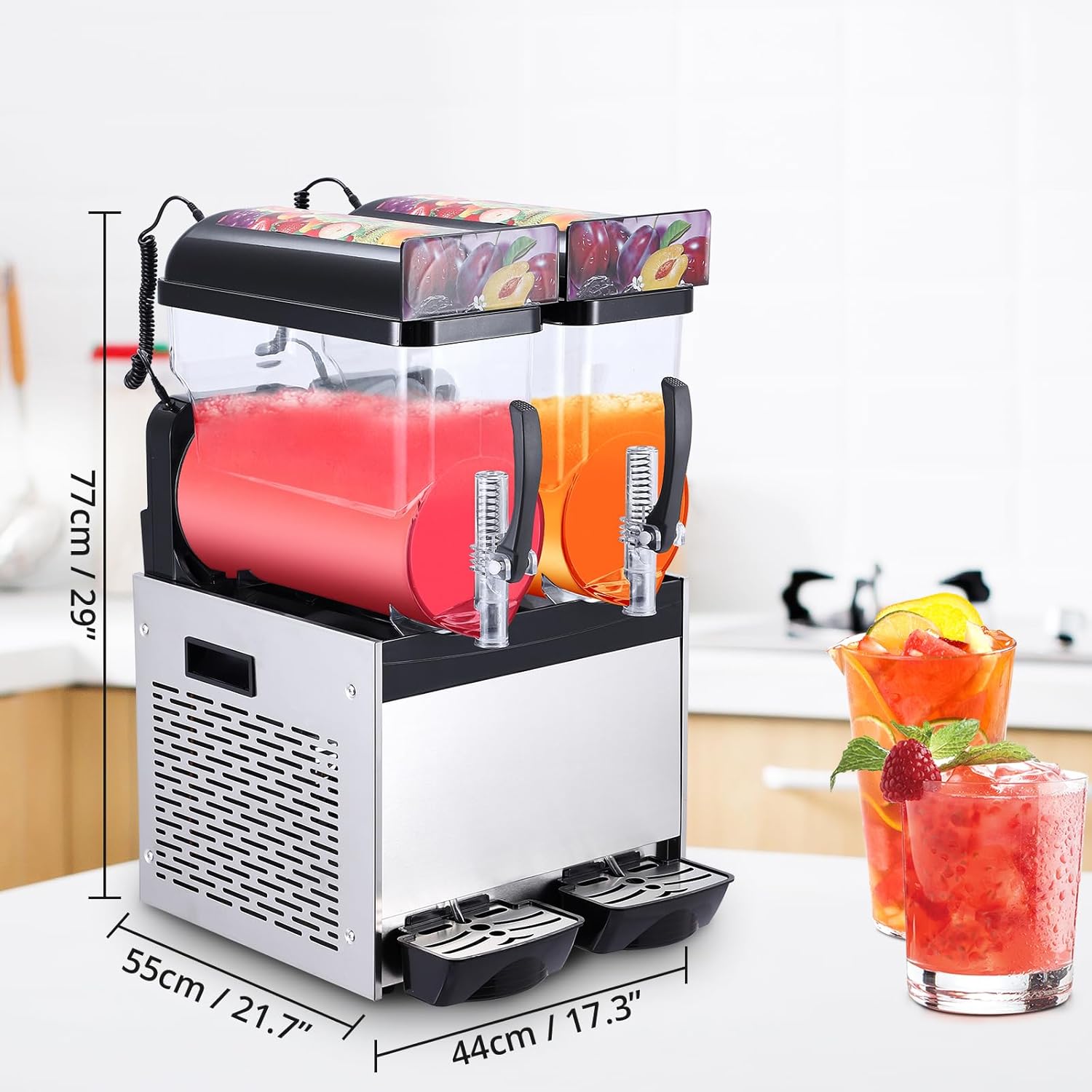 Commercial Slushy Machine, 15Lx2 Double Tank Margarita Machine, Stainless Steel High-Speed Self-Cleaning Frozen Drink Slushie Machine for Bars Restaurants Cafe Home Use